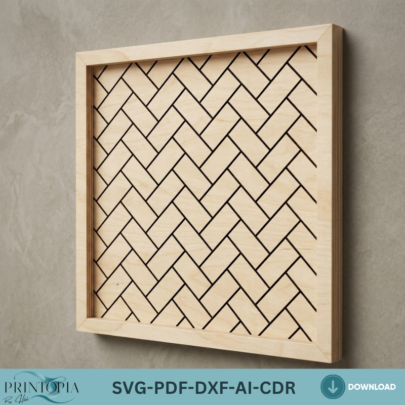 Geometric Wood Wall Art Laser Cut Files Herringbone Honeycomb Tile Patterns Frame Bundle