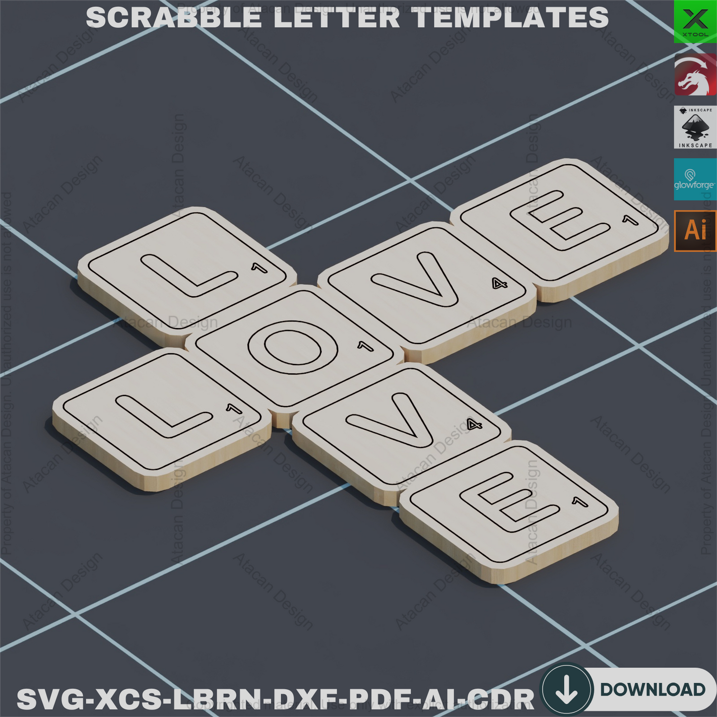 Scrabble Letter Template: A-Z Set, Laser Cut Alphabet Tiles,DIY Alphabet Tiles: Laser Cut Scrabble Letters Template 854