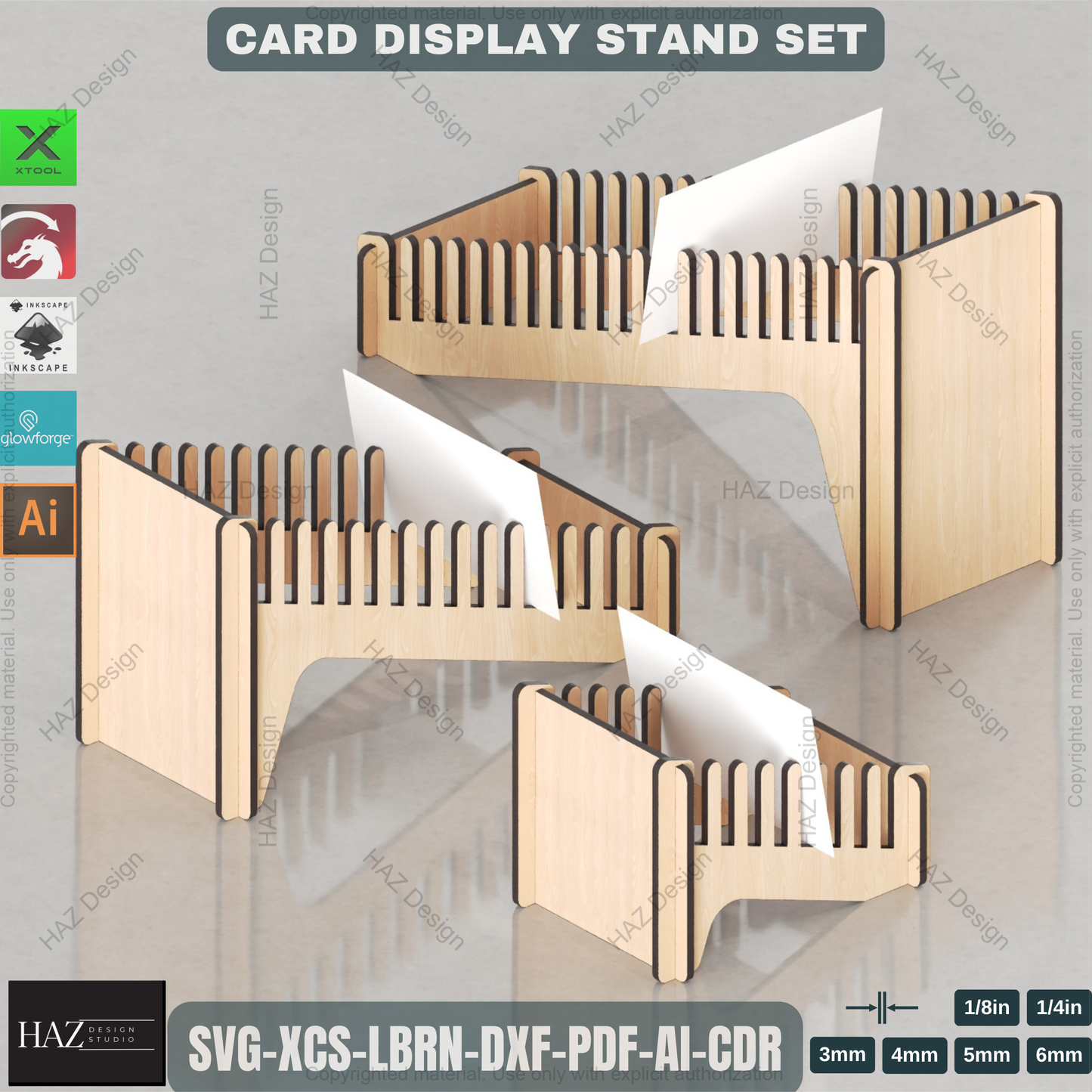 Laser Cut Card Display Stand Set | Multi-Size Retail & Desk Showcase Files | Greeting Card Holder 448
