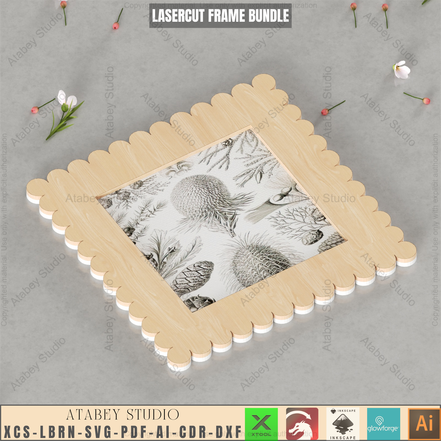 Laser Cut Wood Frame Designs: Scalloped Edge | Multi-Size Bundle - 10 Options,DIY Scalloped Picture Frame Templates 938