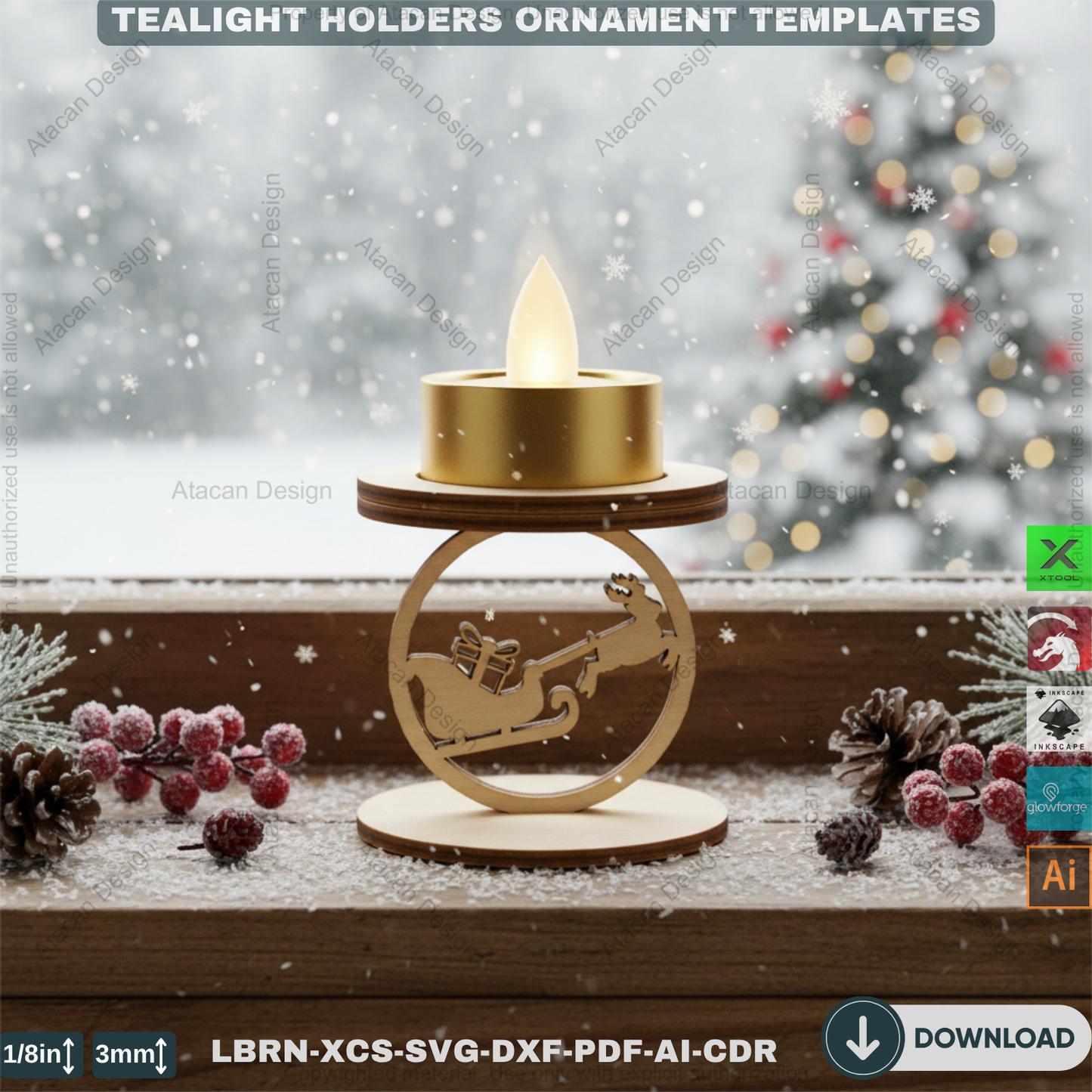 Snowflake Tealight Holder Set, Wooden Laser Cut Decor, Winter Candle Templates, Standing Tea Light Holders 907