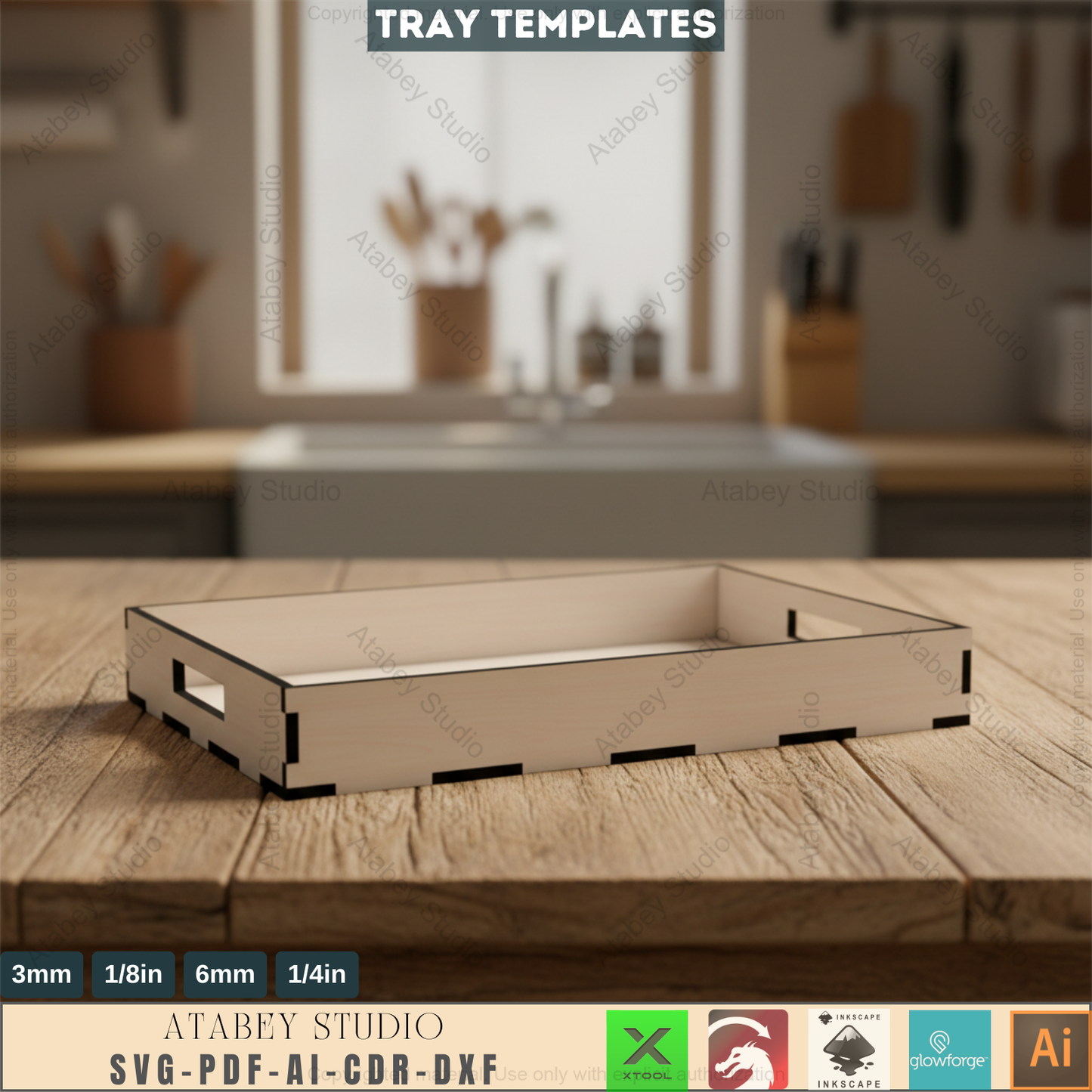 Tray Laser Cutting Plans / Wood Cut Templates / Trays Design 410