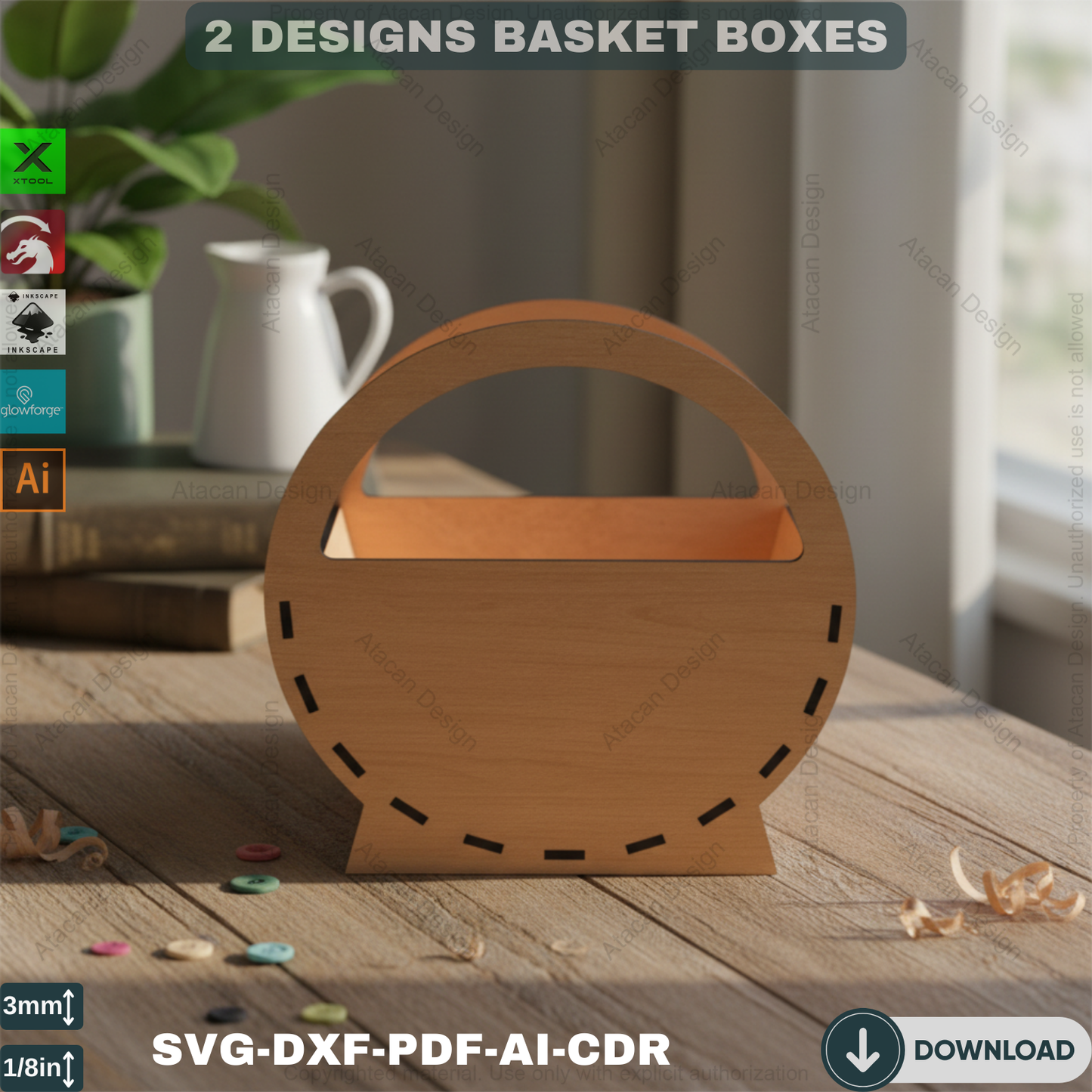 Wooden Basket Laser Cutting Files - Decorative Flower Pot - DIY Box Design Svg 372