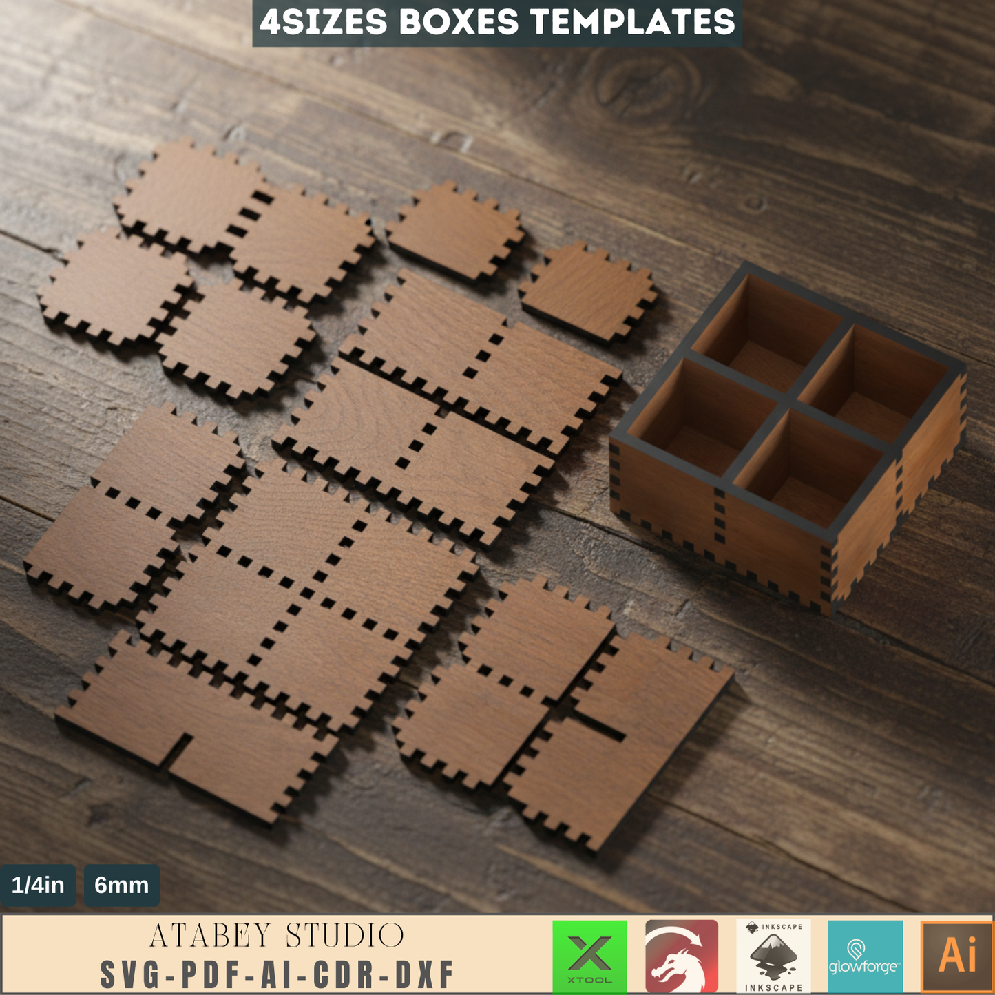 Compartment Tray Box Set for Laser Cutting - Perfect for Organizing Essentials 894