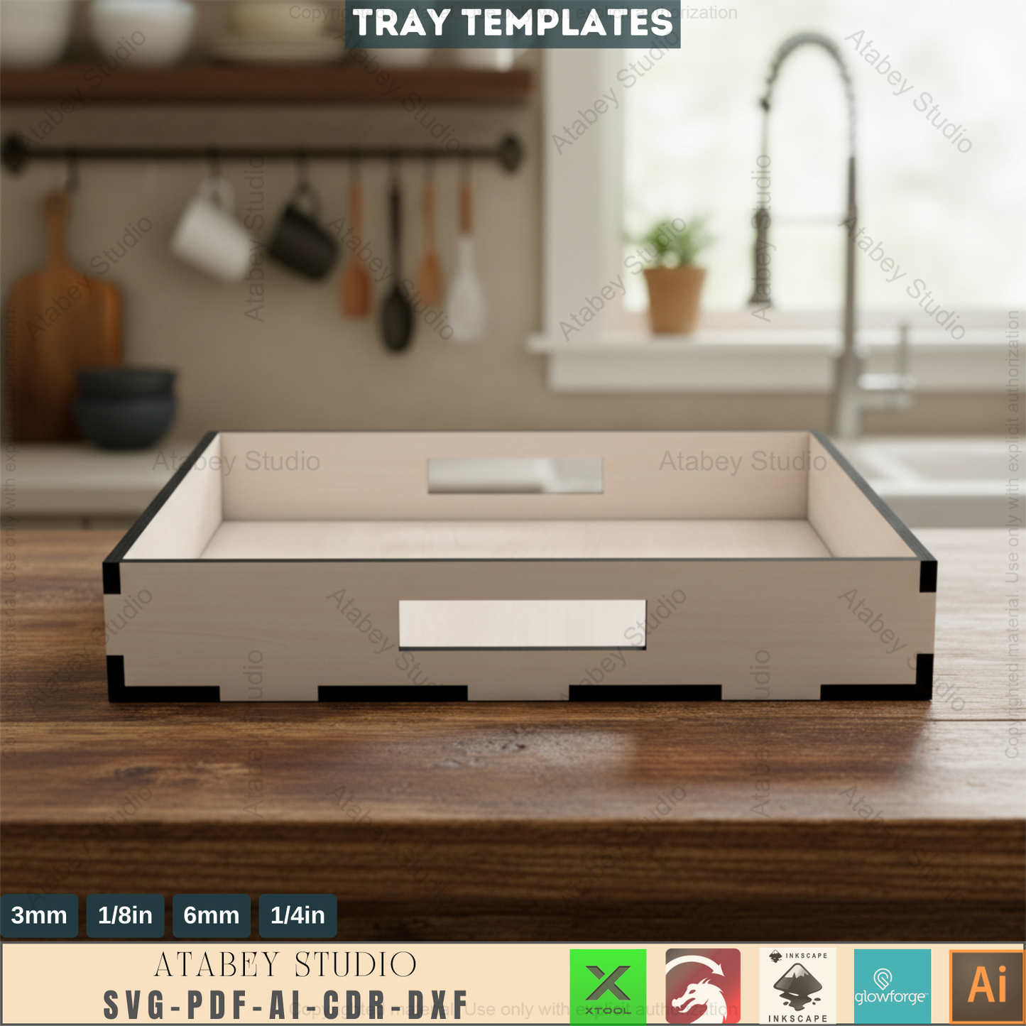 Tray Laser Cutting Plans / Wood Cut Templates / Trays Design 410