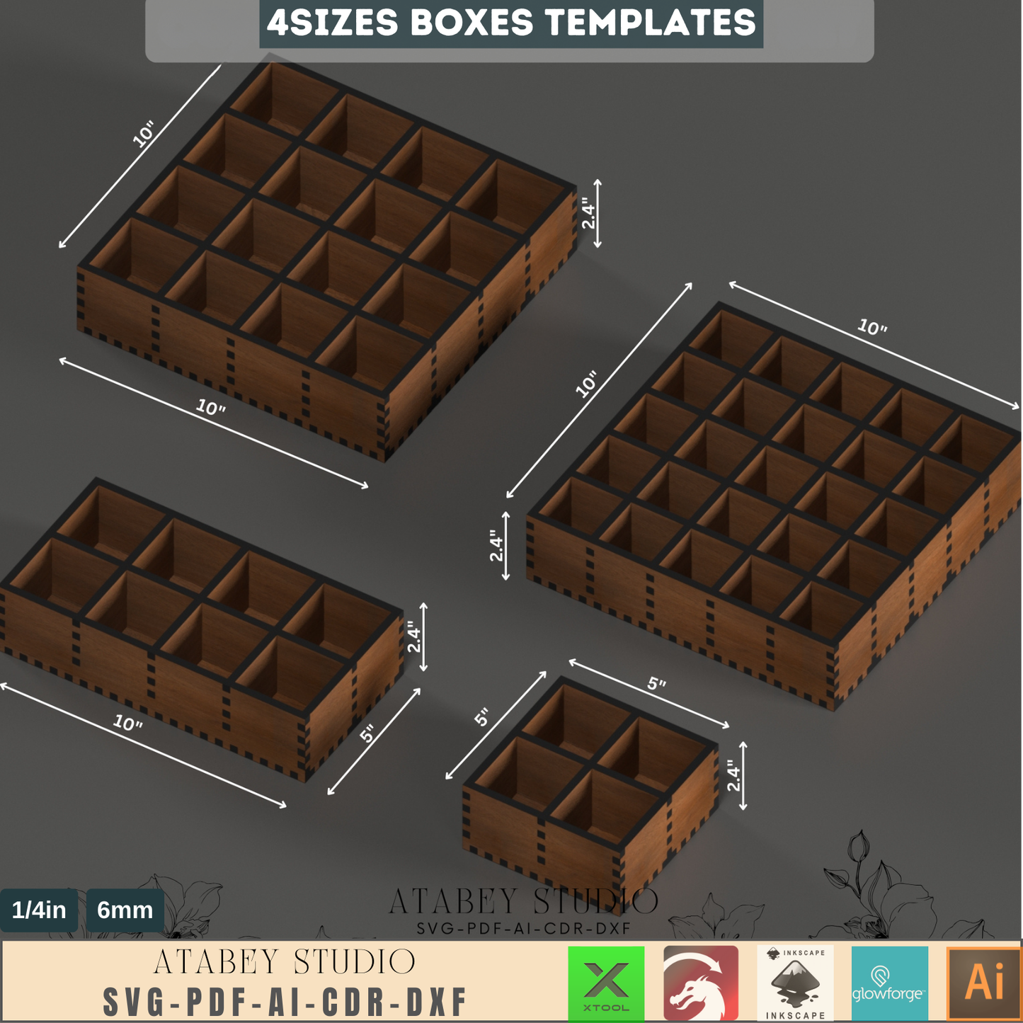 Compartment Tray Box Set for Laser Cutting - Perfect for Organizing Essentials 894