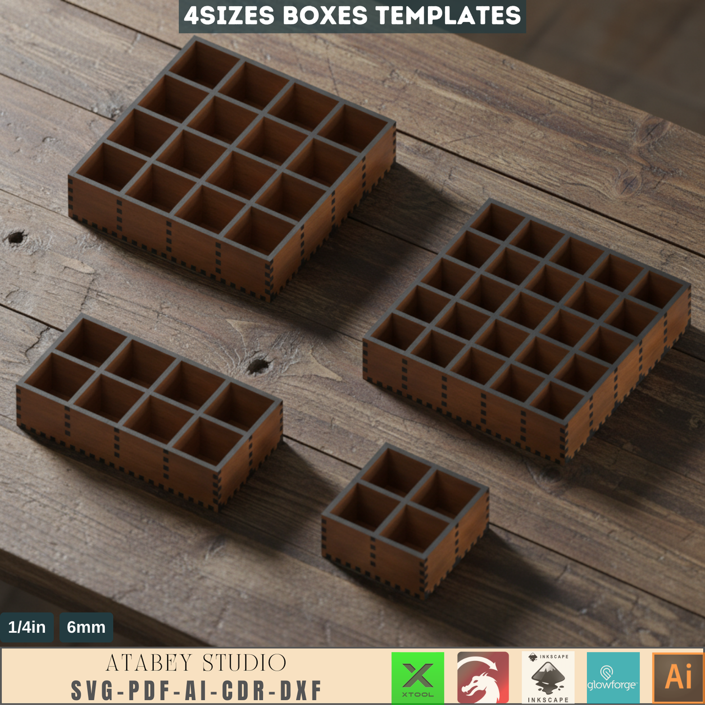 Compartment Tray Box Set for Laser Cutting - Perfect for Organizing Essentials 894