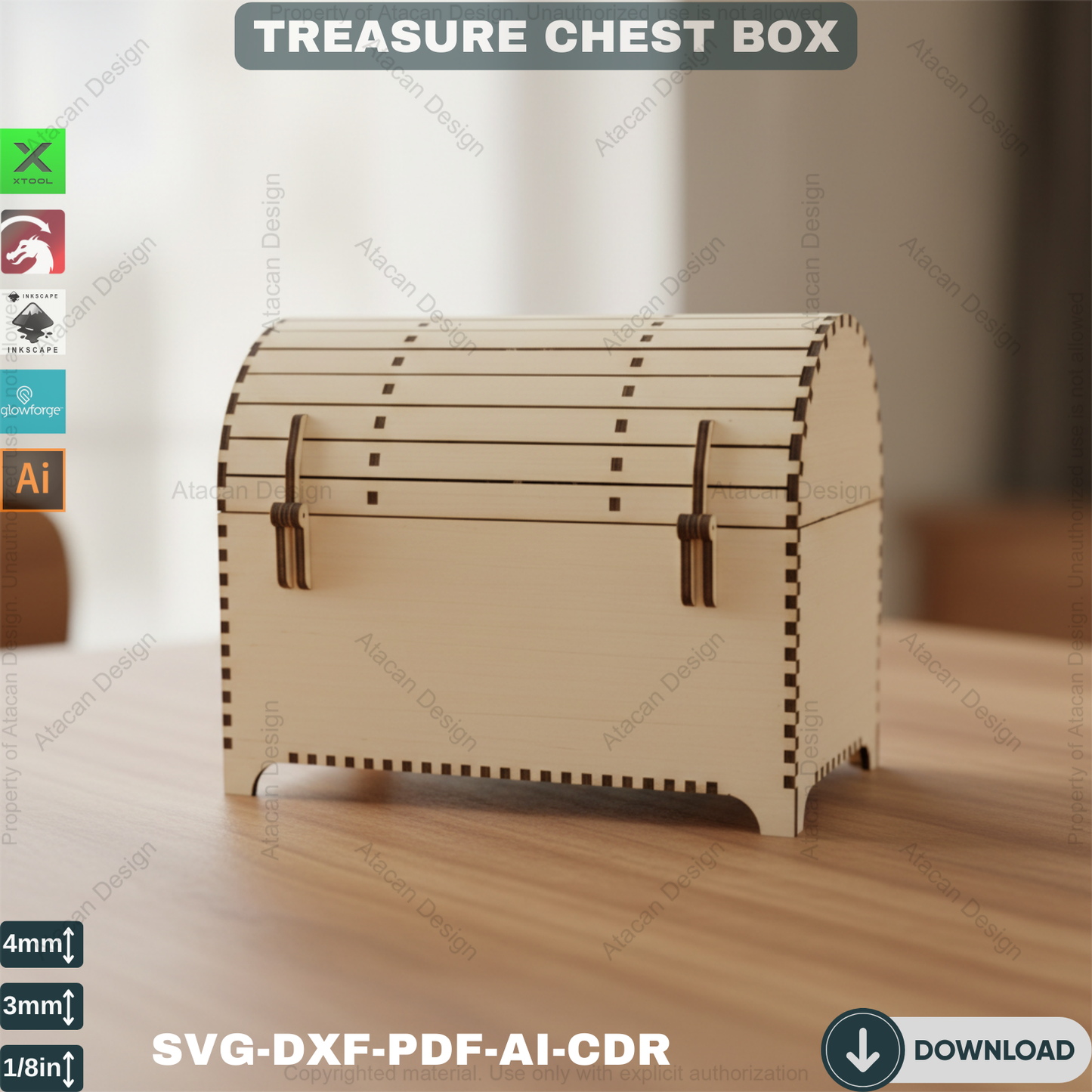 Wooden Treasure Chest - Laser Cut DIY Storage Box Files 388