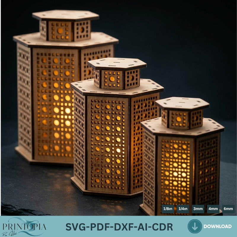 Laser Cut Tealight Holder Templates in 3 Sizes - Unique Candle Lantern Design 153