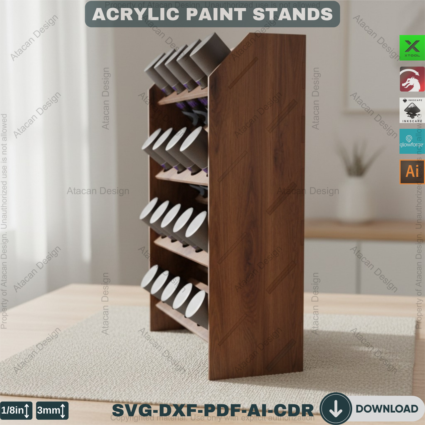 Acrylic Paint Bottle Organizer - 2 Sizes Wooden Paint Storage Stand for Artists 393
