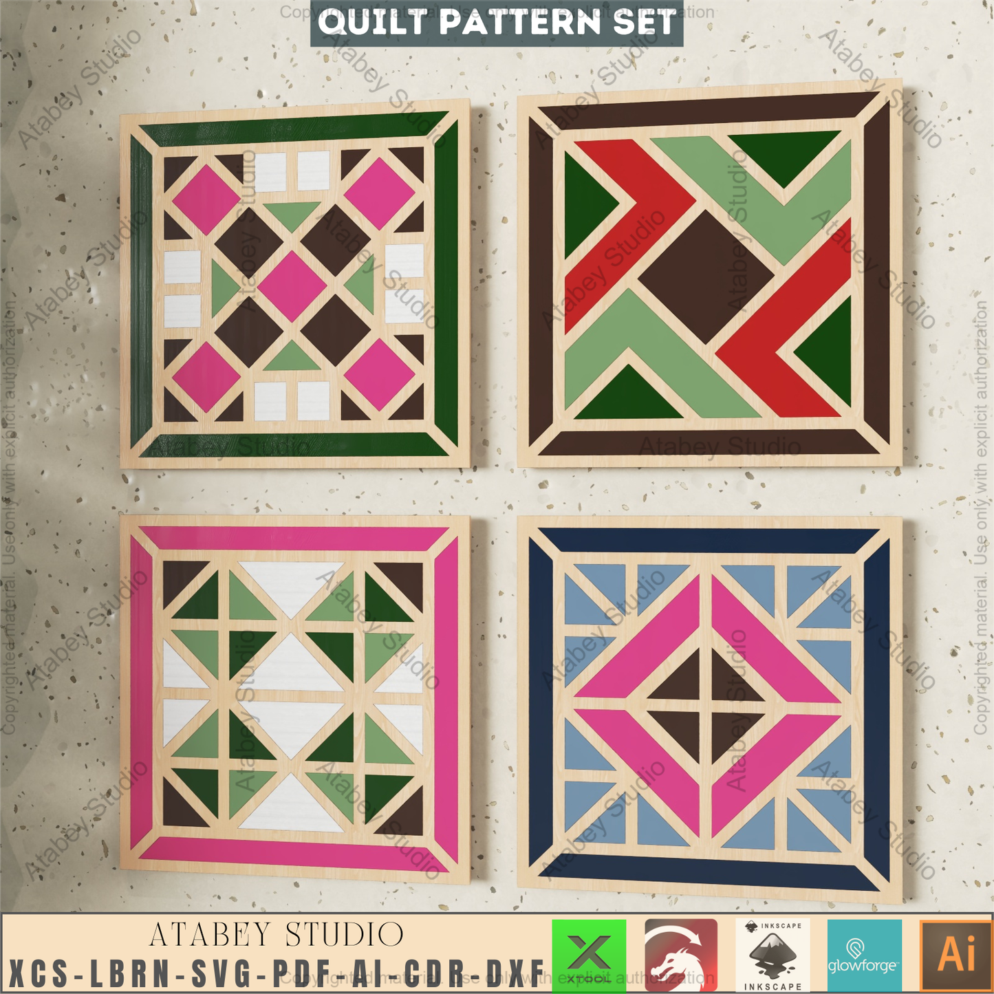 Modern Geometric Coaster & Wall Tile Bundle • 16 Laser Cut Patterns for DIY Home Decor • Glowforge Xtool Compatible 945