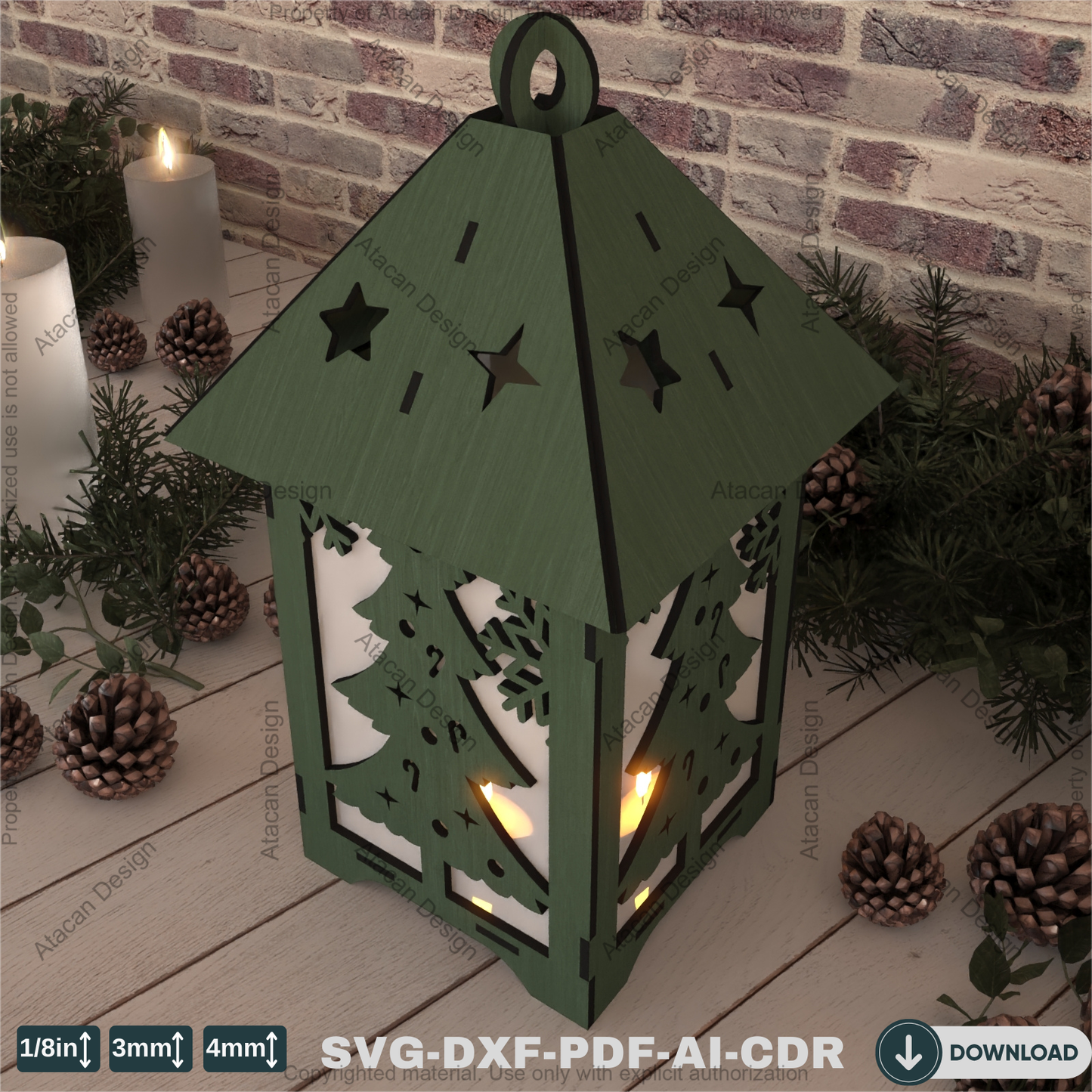 Wooden Christmas Tree Lantern – Snowflake Night Light for Festive Decor-Snowflake Stage Lantern – Table Decor794