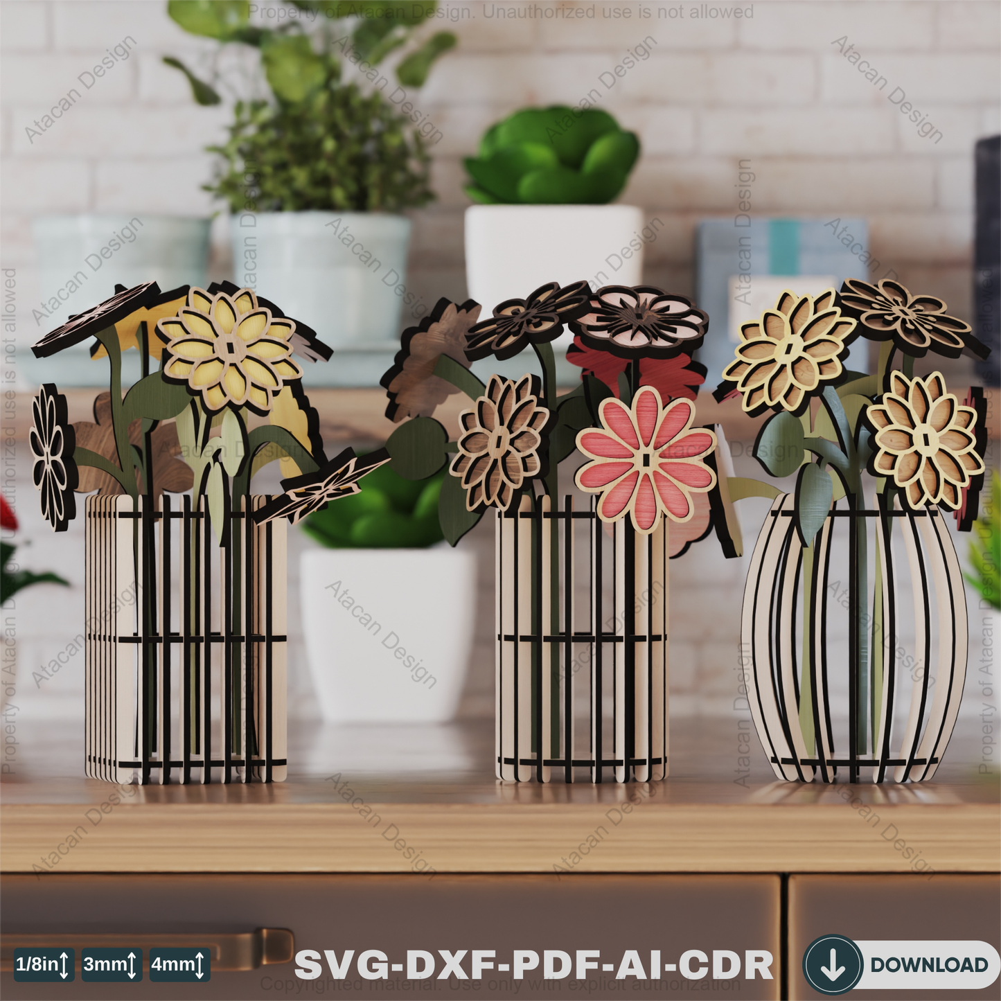 Wooden Flower Bouquet Design for Laser Cutting – Great Gift Idea for Mom,Wildflower Bouquet for Laser Cutting 819