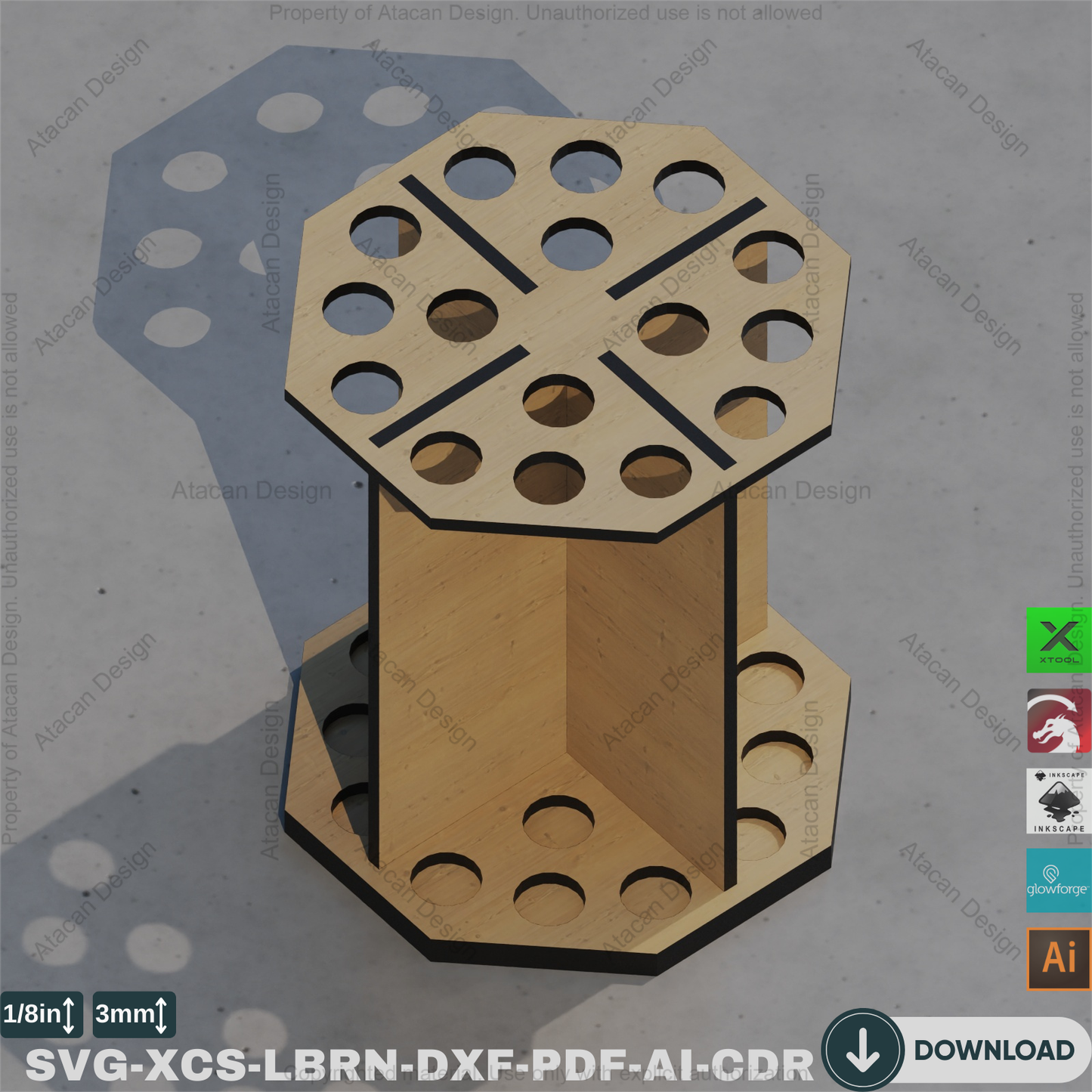 Wood Desk Organizer: Laser Cut Makeup Brush Holder,Laser Cut Pen & Brush Holder: Wooden Desktop Stand417