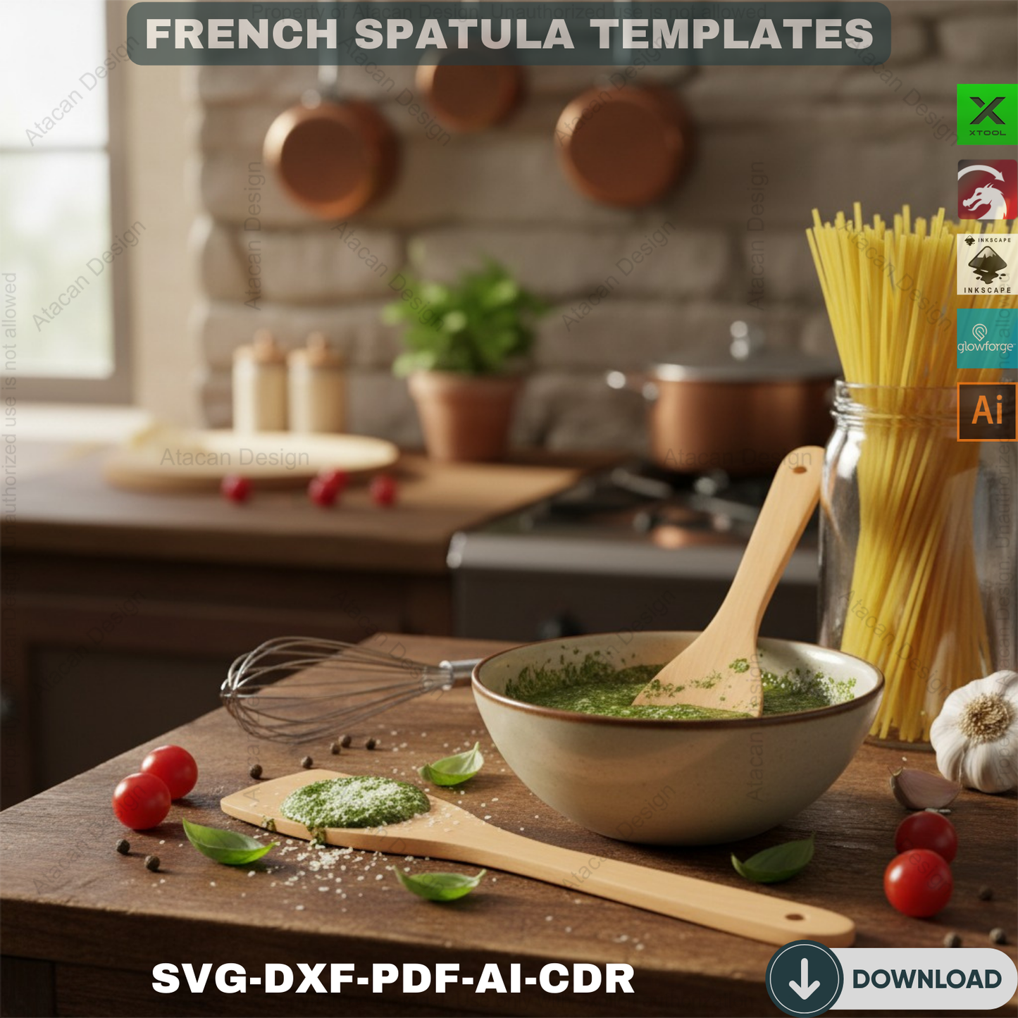 French Spatula Laser cut SVG file / Spoon Laser cutting templates / Glowforge instant download 129