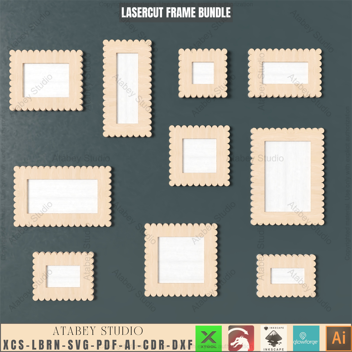 Laser Cut Wood Frame Designs: Scalloped Edge | Multi-Size Bundle - 10 Options,DIY Scalloped Picture Frame Templates 938