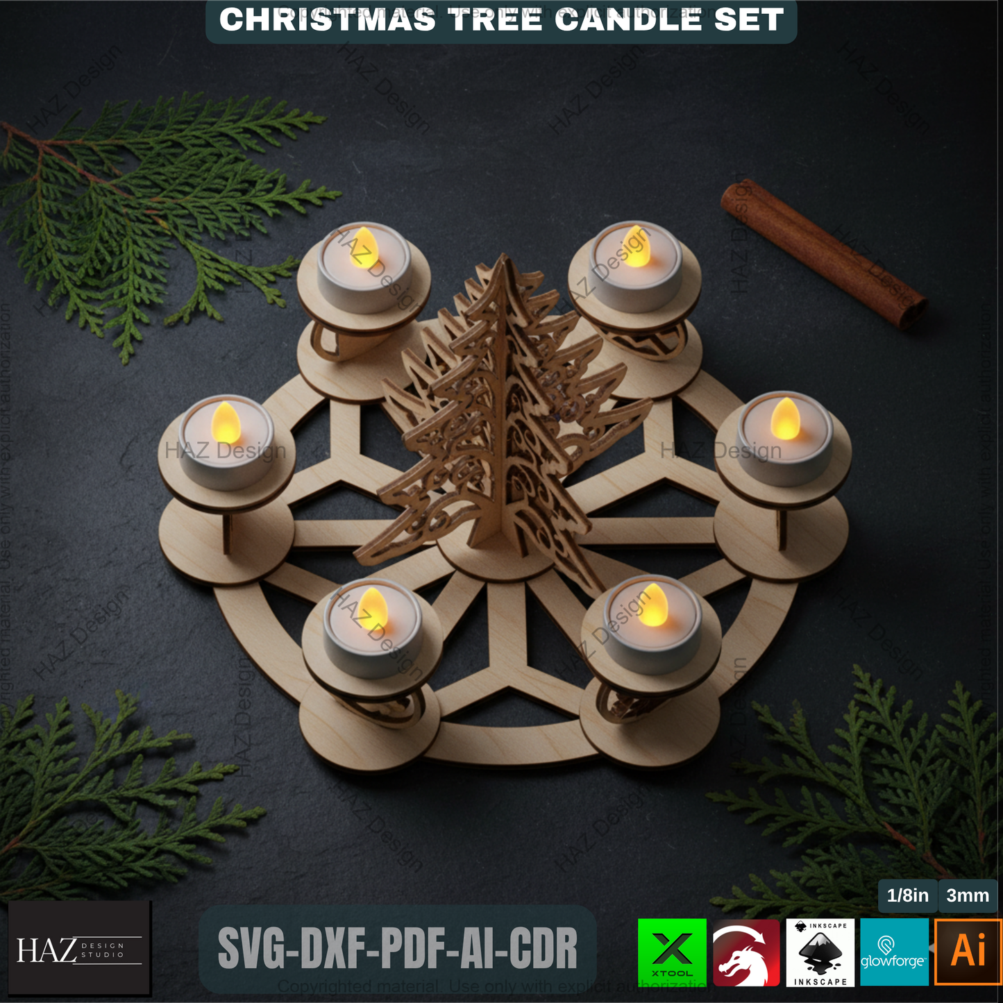 3D Christmas Tree Candle Holder Template, Festive Laser Cut Tea Light Stand, Holiday Advent Wreath Decor 495