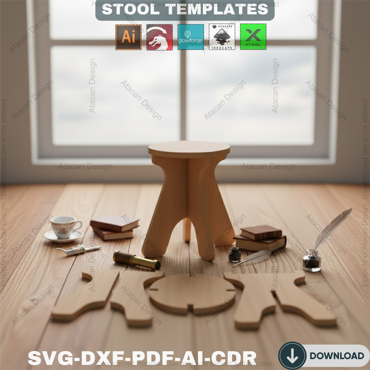 Stool Laser Cut Files / Chair Cutting Template / Instant download / Glowforge SVG files 122