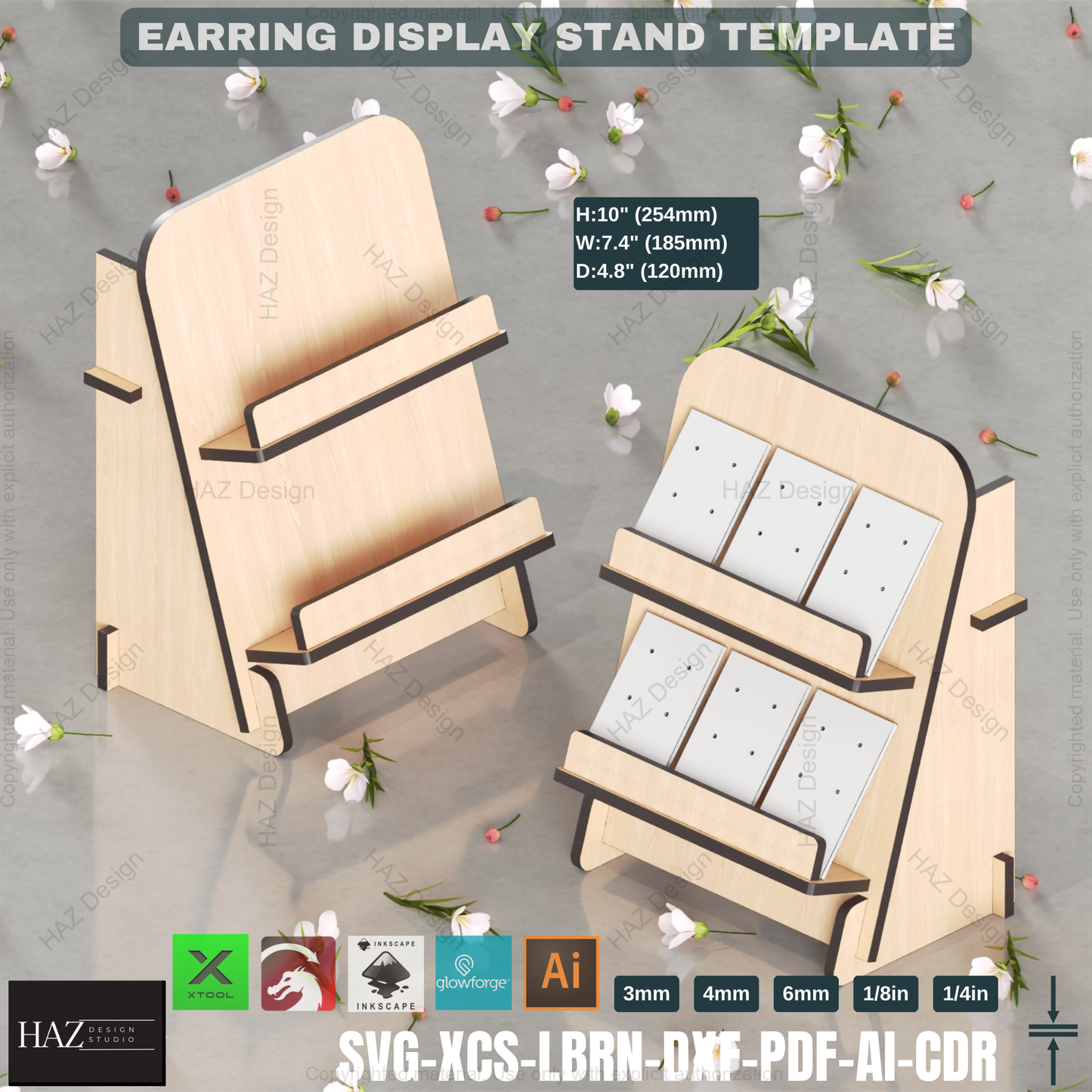 3-Tier Earring Display SVG - Laser Cut Retail Stand & Jewelry Organizer,Laser Cut Earring Stand 424