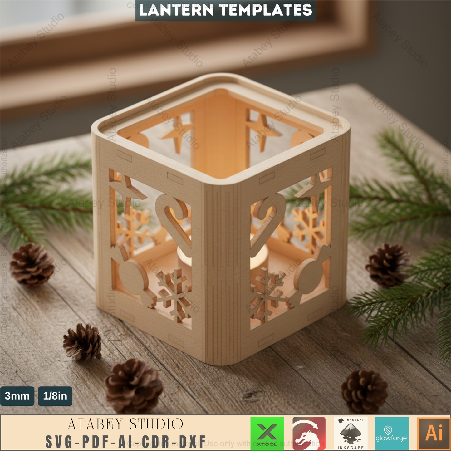 Christmas Lantern Laser Cut Templates | Festive Xmas Candle Holders | DIY Noel Tealight Box Decor 960