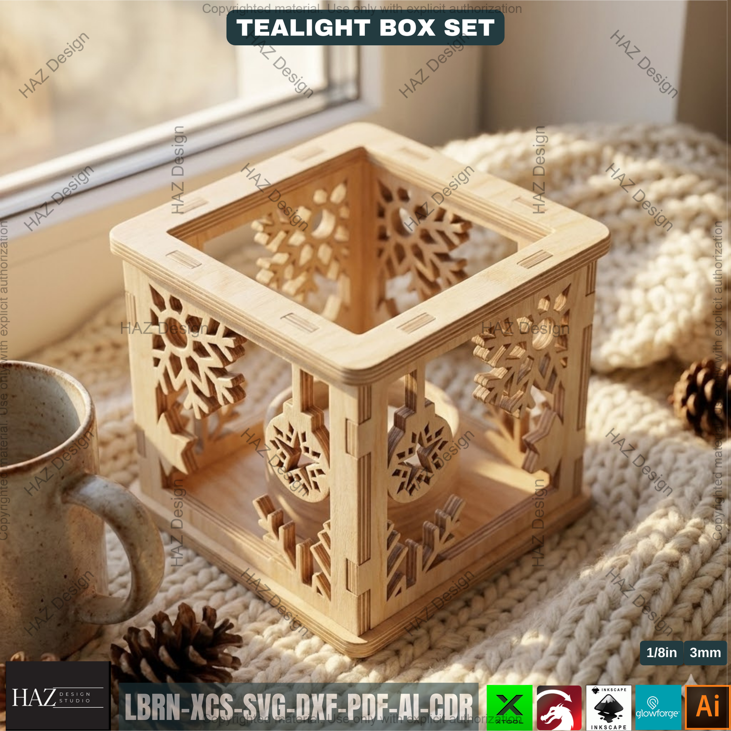 Christmas Lantern Templates | Laser Cut Candle Holders | Holiday Tealight Box Bundle | Festive Light Decor Cutting Designs 501