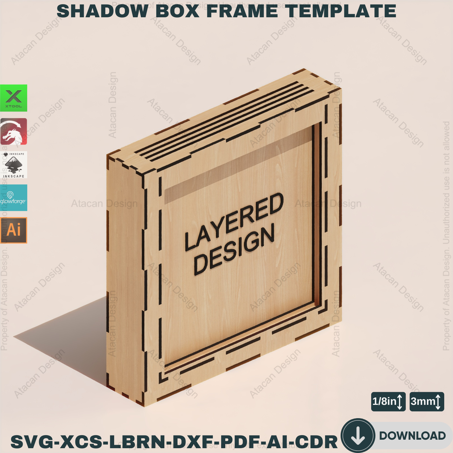 Shadow Box Template for Laser | 3mm Wood | SVG File | Interchangeable Back | Personalize Your Memories 859