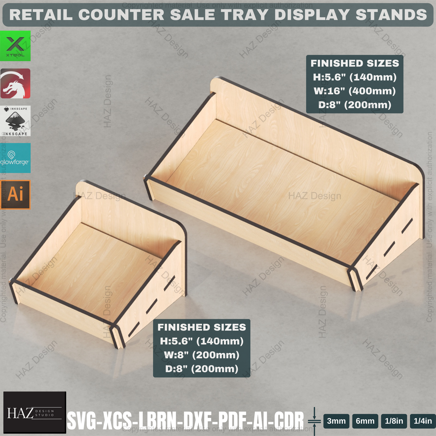 Laser Cut Counter Tray Display Set | Multi-Size Organizer Stands | Retail & Market Ready Files 440