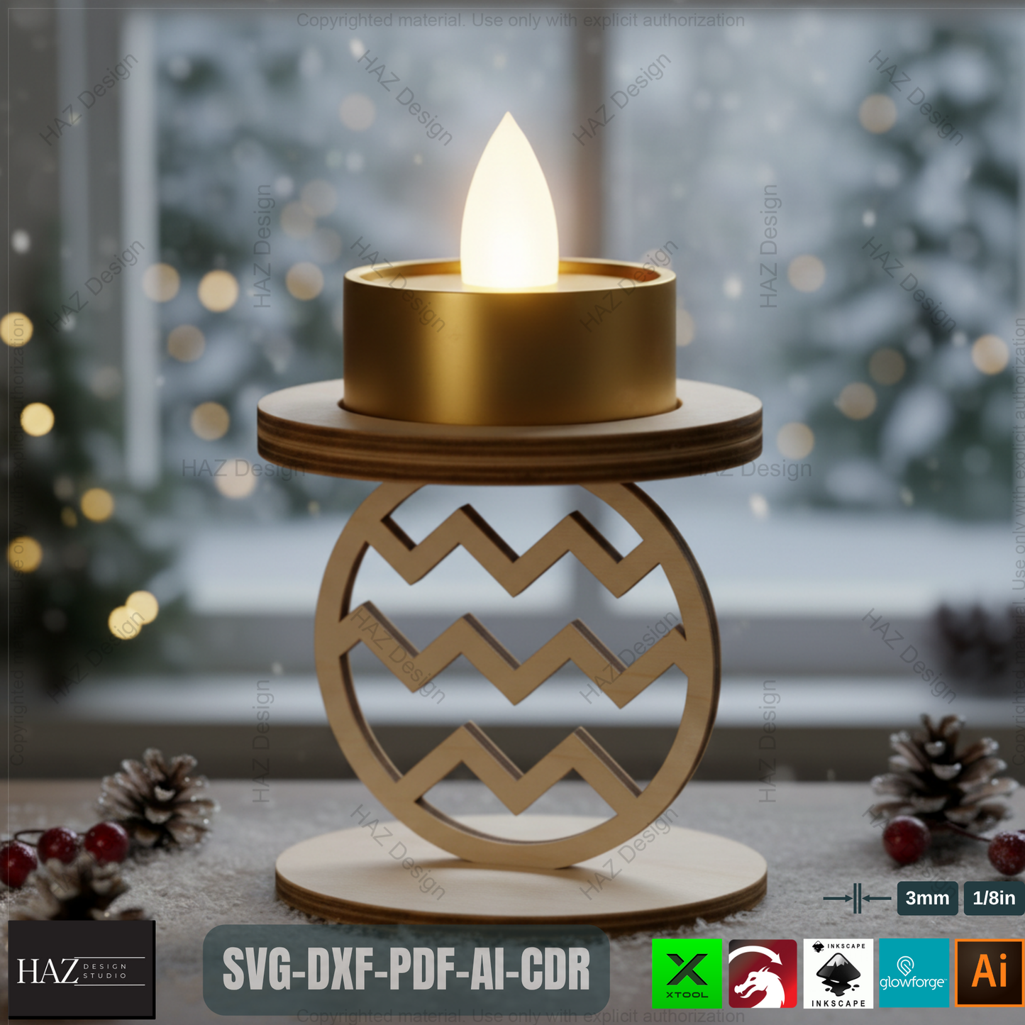 Standing Snowflake Tealight Holders, 3D Wood Laser Cut Ornament Template, DIY Christmas Candle Holder SVG Files