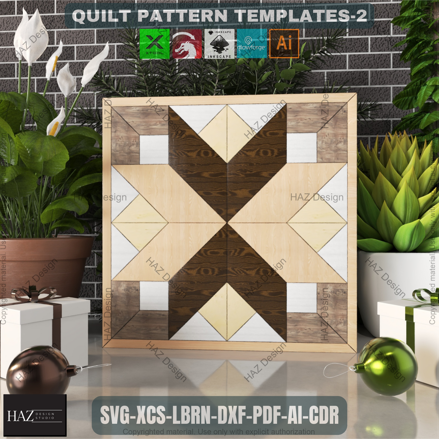 Rustic Barn Quilt SVG Bundle, 6 Wood Grain Quilt Patterns, Laser Cut Files for Glowforge, Natural Farmhouse Wall Art Decor 462