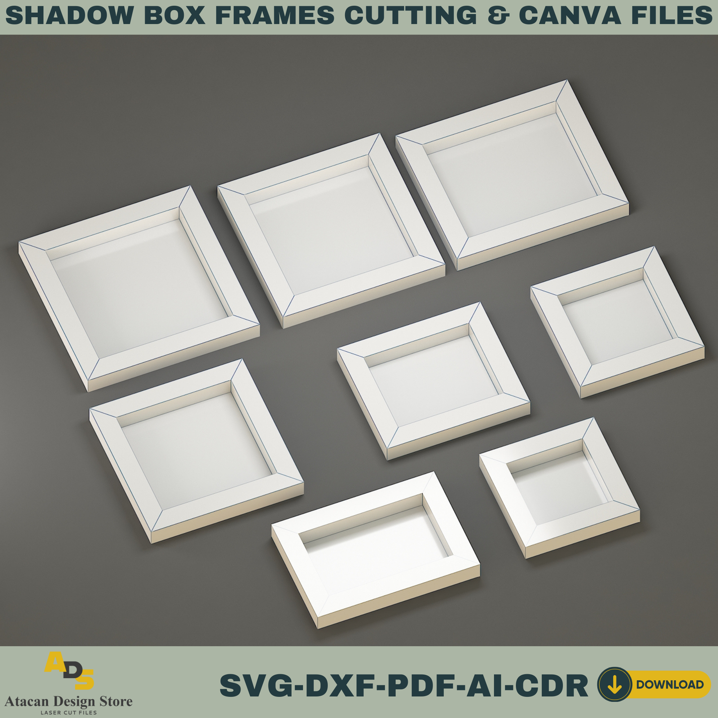 Shadow Box Frame Cutting Template Set | 8 Sizes svg, DXF, PDF, ai, CDR Files | Cricut & Silhouette Compatible | Canva Editable Design 766