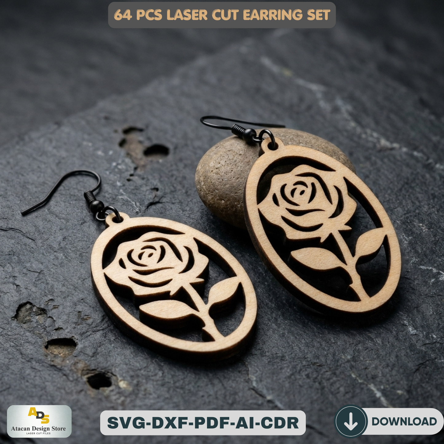 64 PCS Laser Cut Earring Set Wooden Jewelry Patterns for Glowforge DIY Earring Templates Wood Jewelry Designs