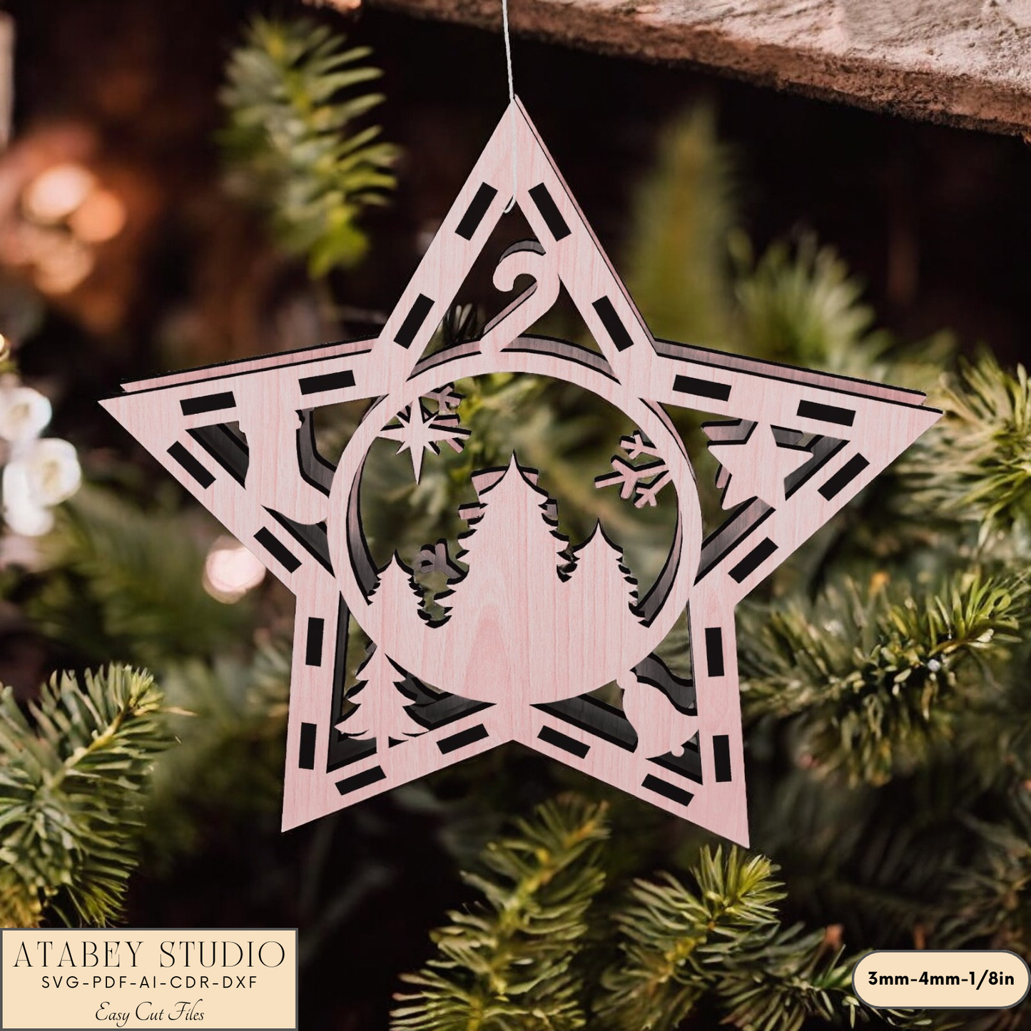 Star-Shaped Christmas Ornaments - Laser Cut Holiday Craft Files for Snowman & Gingerbread Décor 903