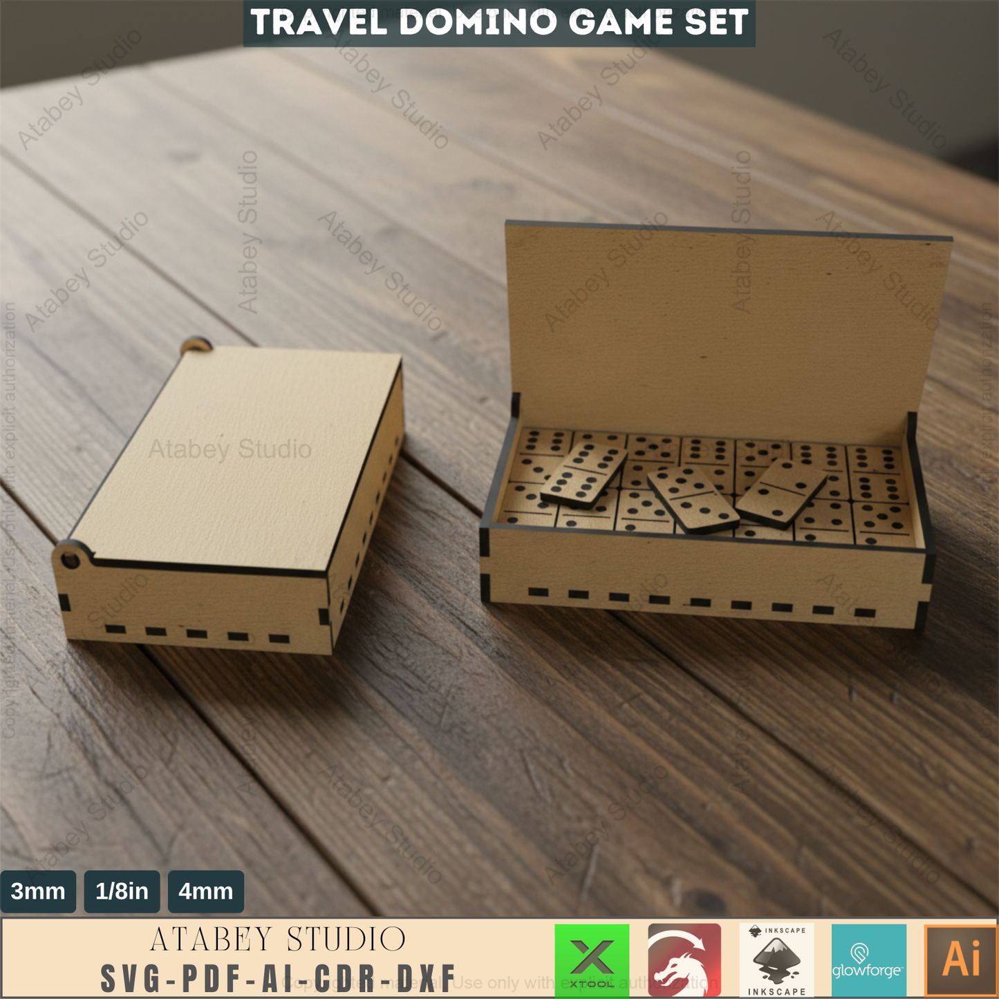 Portable Travel Domino Board Game Set / Laser Cut Dominoes Box / Wood DIY Box for Puzzle SVG, DXF Ai Cdr 553