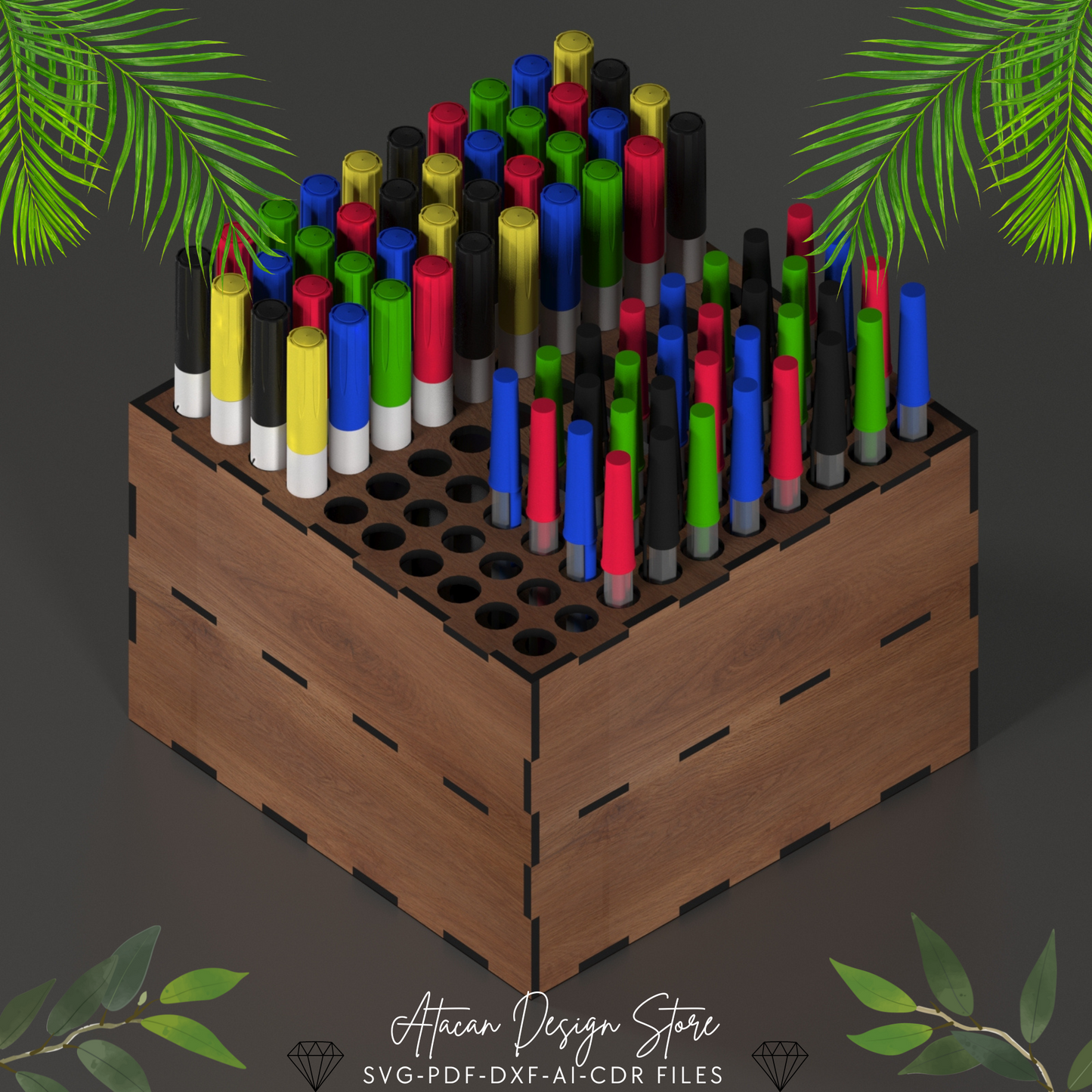 Laser Cut Paint Pen Holder - Perfect Organizer for Pens, Pencils, and Markers in Two Sizes 670