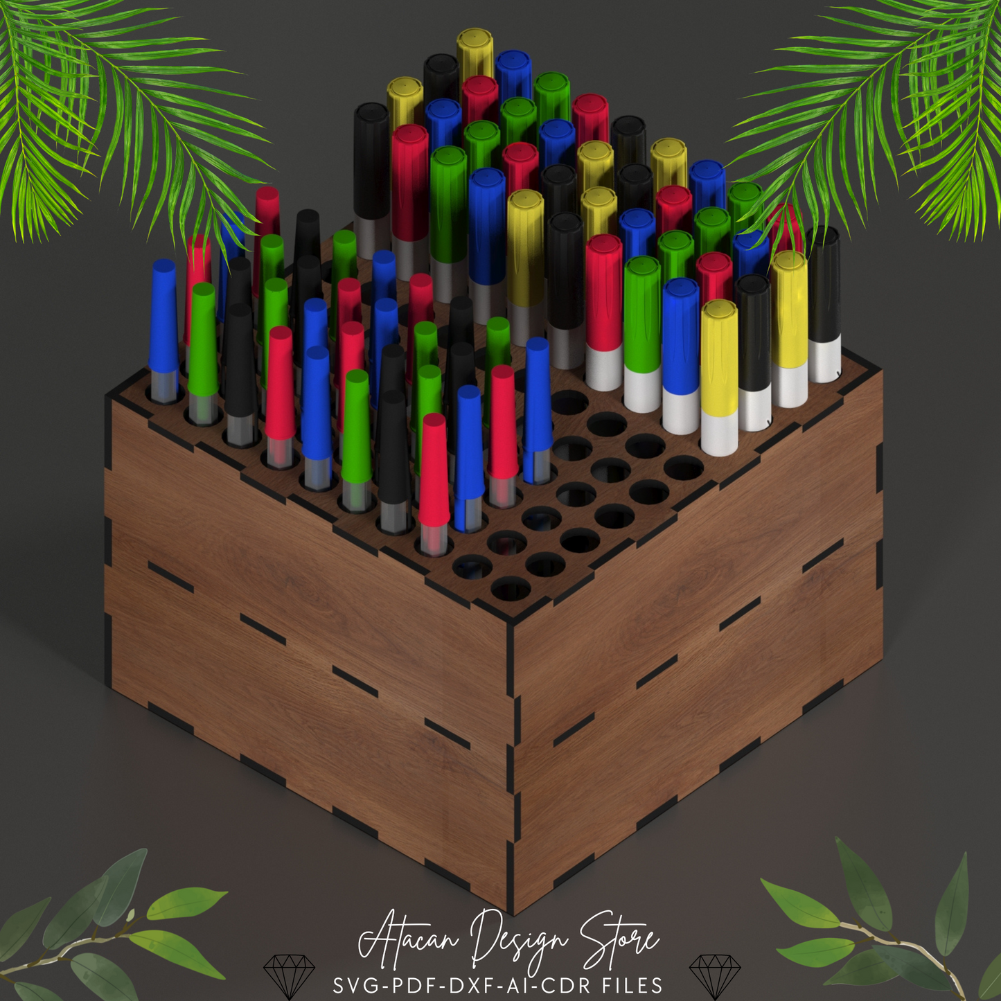 Laser Cut Paint Pen Holder - Perfect Organizer for Pens, Pencils, and Markers in Two Sizes 670