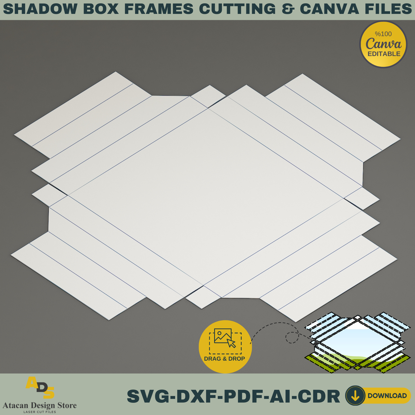 Shadow Box Frame Cutting Template Set | 8 Sizes svg, DXF, PDF, ai, CDR Files | Cricut & Silhouette Compatible | Canva Editable Design 766