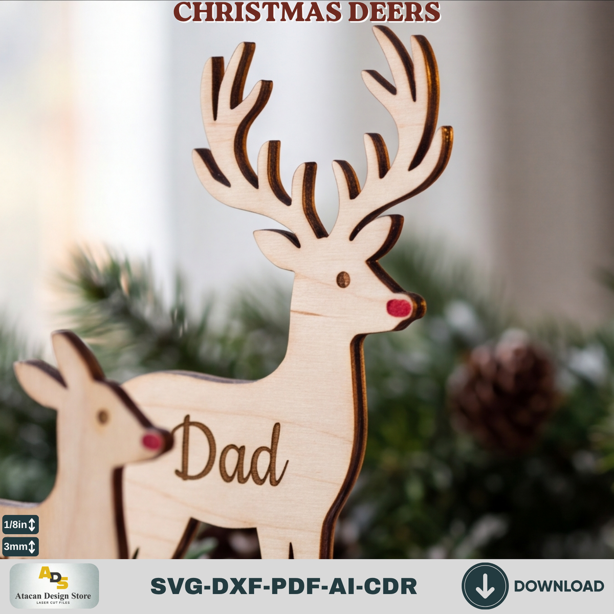 Wooden Deer Laser Cut Bundle – 3 Freestanding Reindeer Designs 983