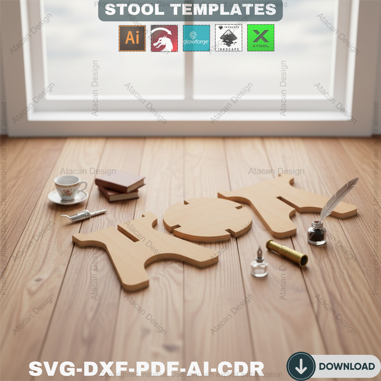 Stool Laser Cut Files / Chair Cutting Template / Instant download / Glowforge SVG files 122