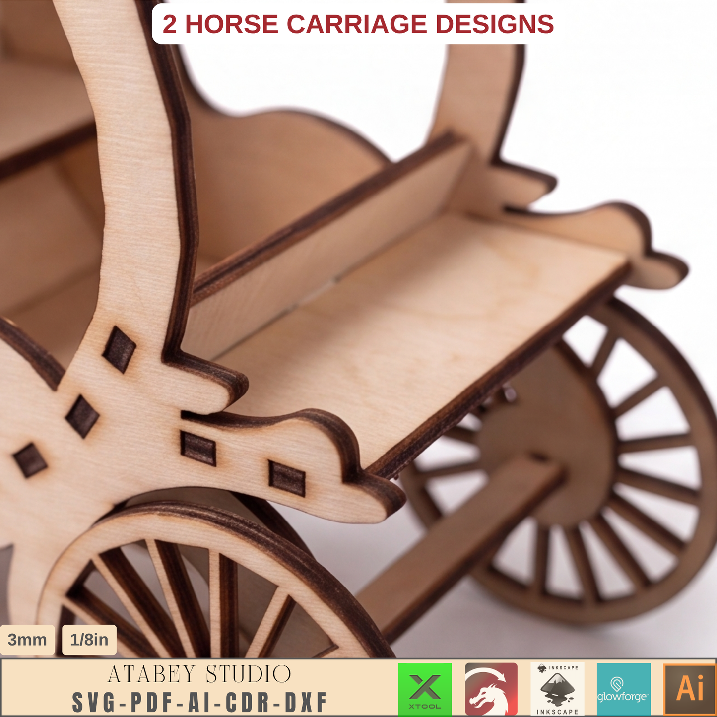 Wooden Horse Carriage Laser Cut Template, 2 Designs, SVG DXF AI PDF CDR Files