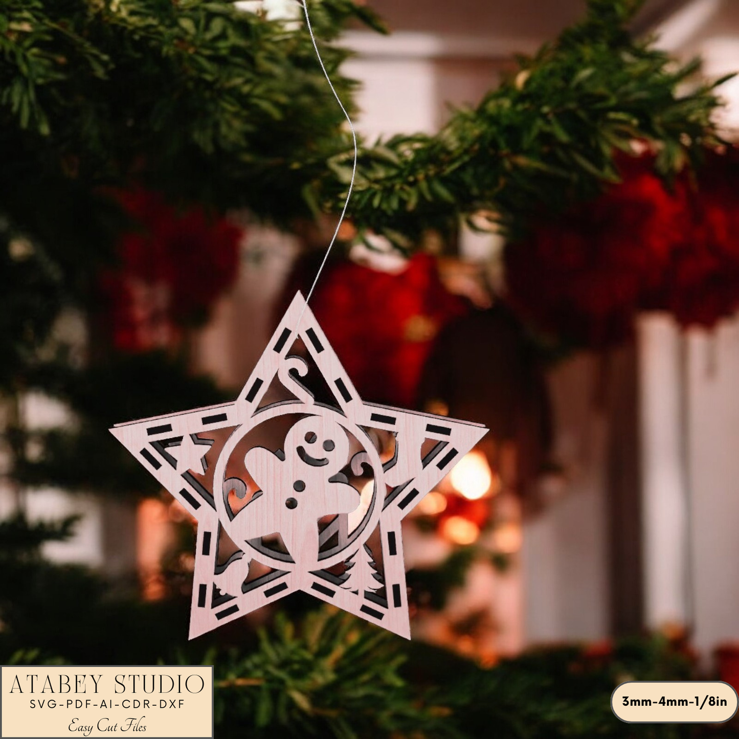 Star-Shaped Christmas Ornaments - Laser Cut Holiday Craft Files for Snowman & Gingerbread Décor 903