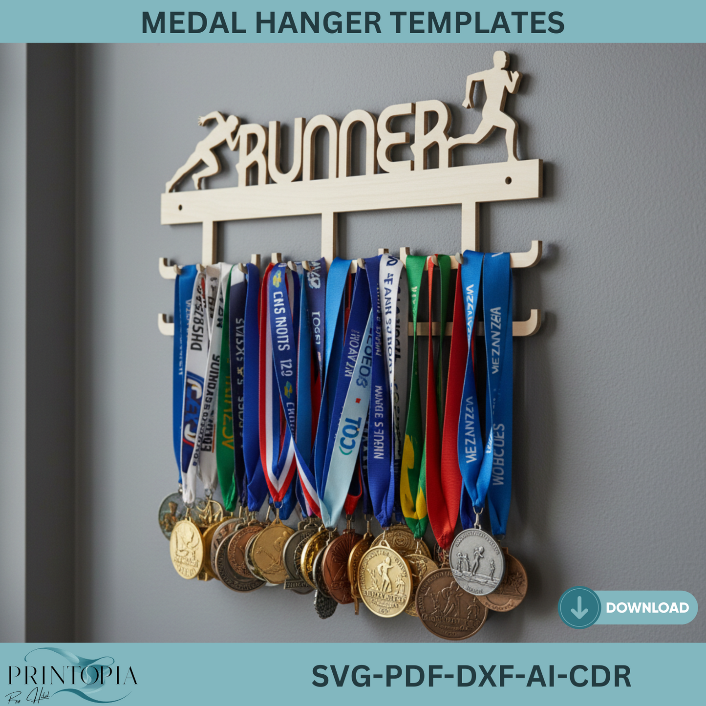 Running Medal Holder SVG, DXF, | Race Medal Display Rack Laser Cut File | Marathon Runner Gift | Digital Download 313