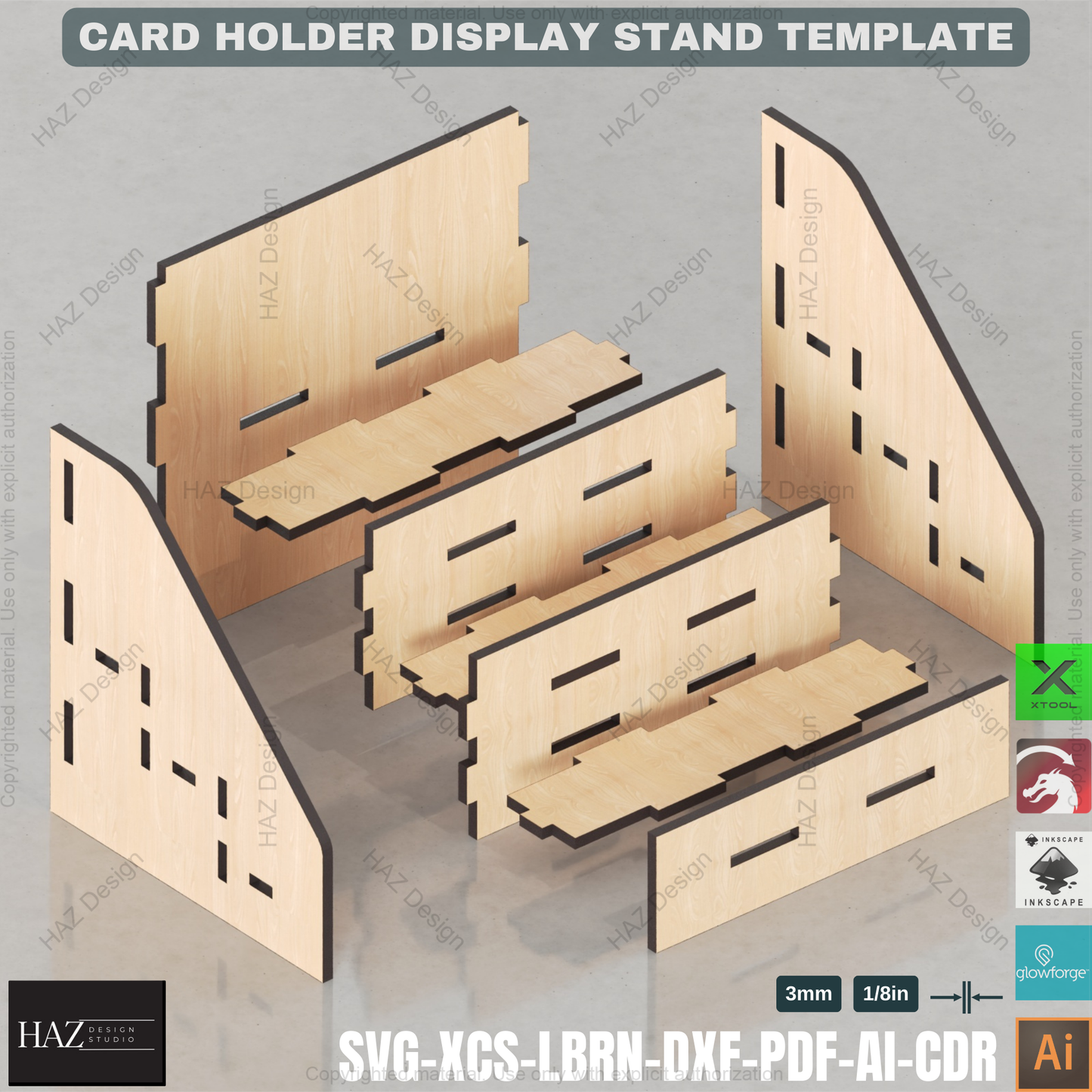 Laser Cut Card Holder Display Stand Files - 2, 3, 4 & 5 Tier Options Included 434