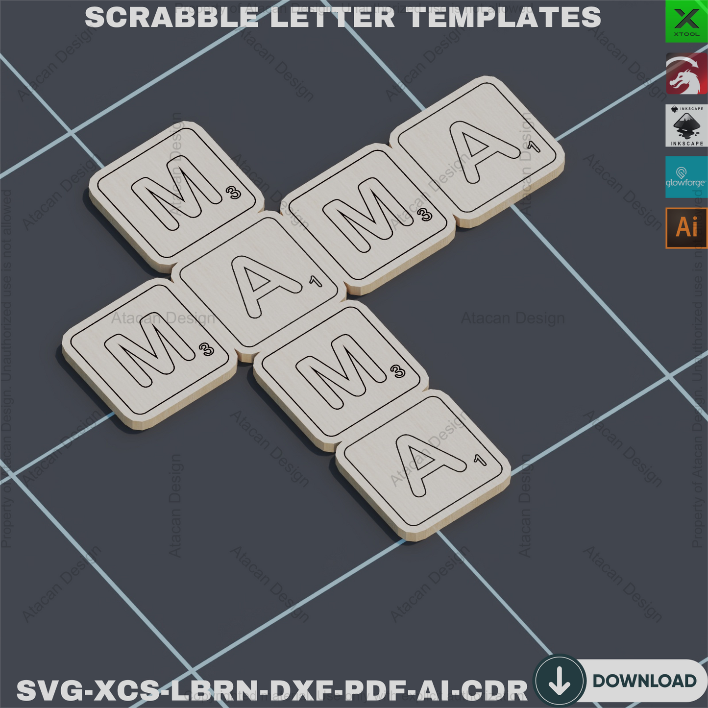 Scrabble Letter Template: A-Z Set, Laser Cut Alphabet Tiles,DIY Alphabet Tiles: Laser Cut Scrabble Letters Template 854
