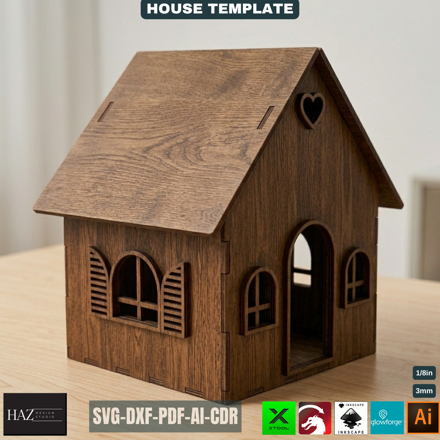 Wooden House Template Miniature Toy Design DIY Tiny Dollhouse Model Laser Cut Plans 532