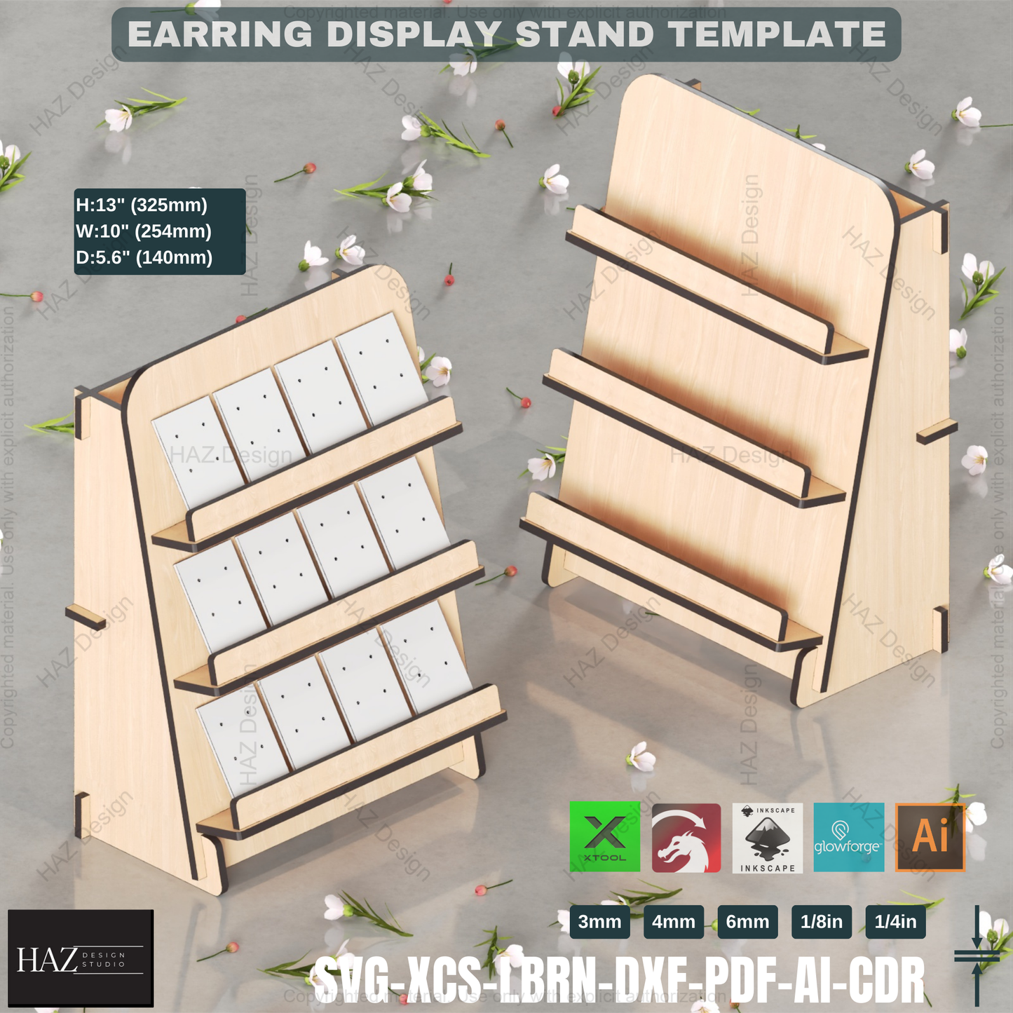 3-Tier Earring Display SVG - Laser Cut Retail Stand & Jewelry Organizer,Laser Cut Earring Stand 424