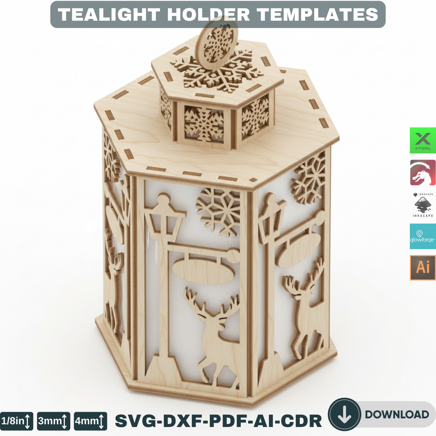 Laser Cut Christmas Lantern Set – Wooden Tealight Holders, DIY Tabletop Holiday Lights, Winter Village Christmas Home Decor 904