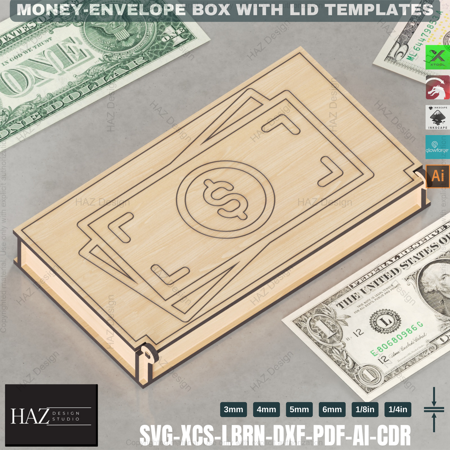 Laser Cut Money Box: Gift Cash in Style!Cash Envelope Box: Laser Ready SVG Template416