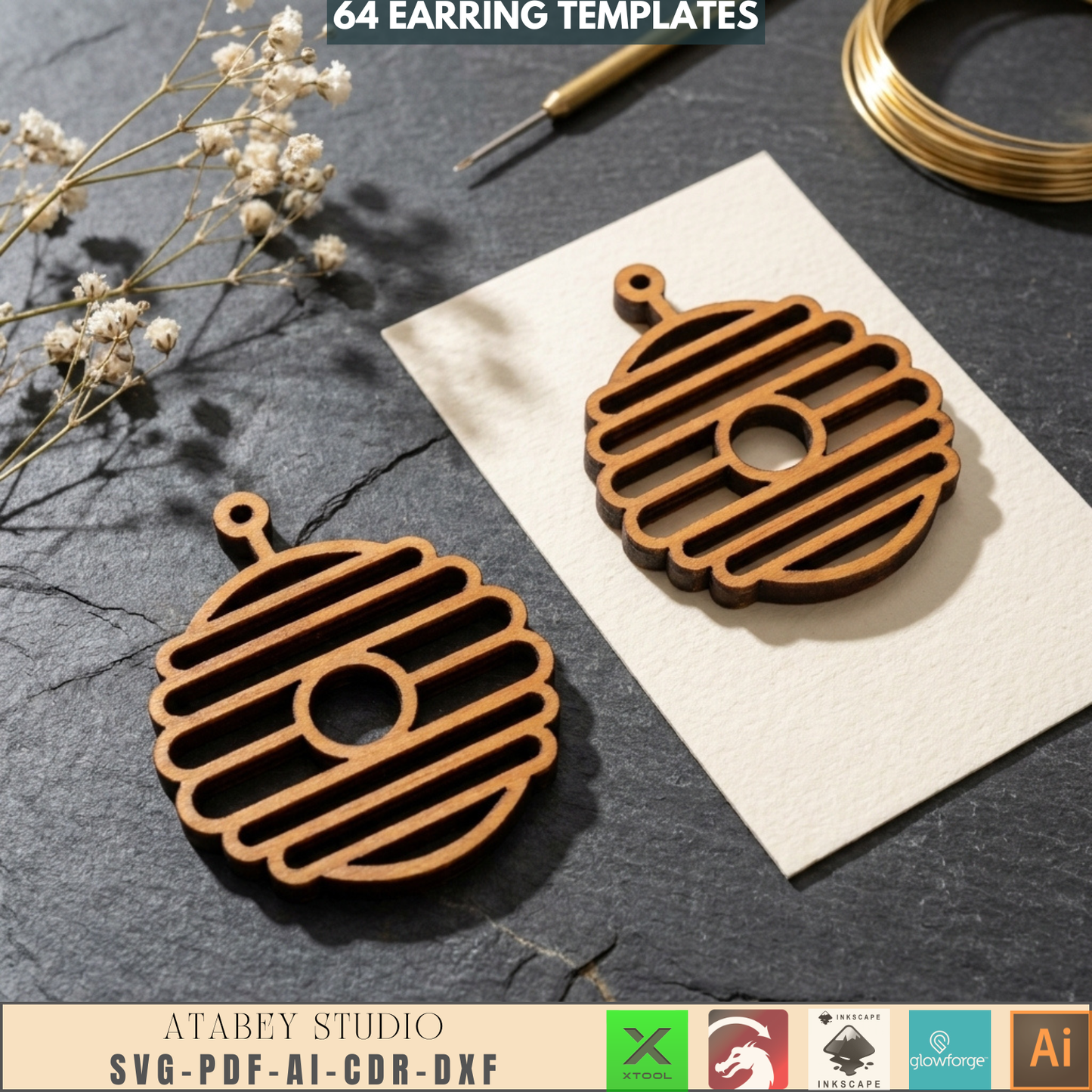 64 Earring Bundle Jewelry Making Templates DIY Wood Earrings Geometric Nature Shapes Floral Pattern
