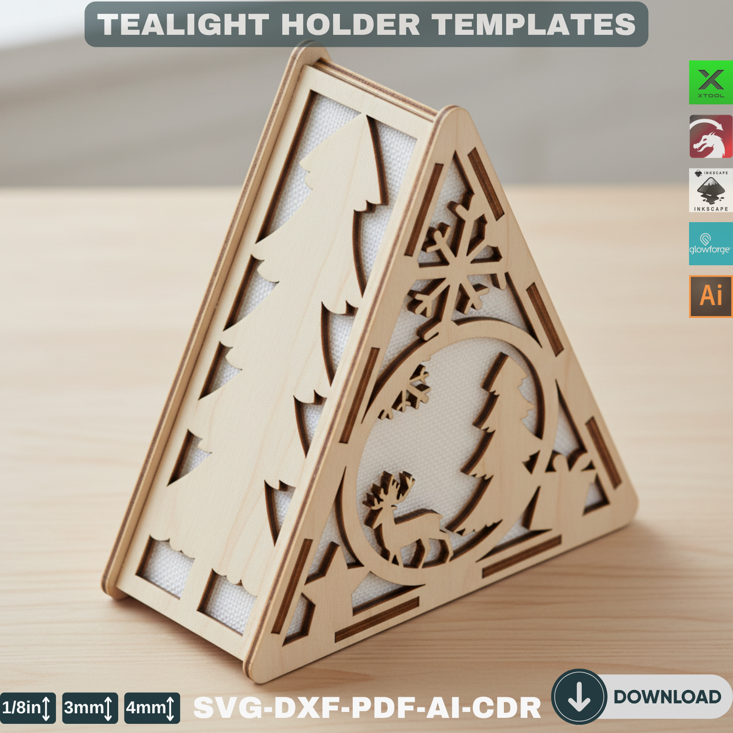 Snowman Lanterns SVG - Laser Cut Triangle Candle Holders with Festive Winter Scene for Holiday DIY Home Decor 779