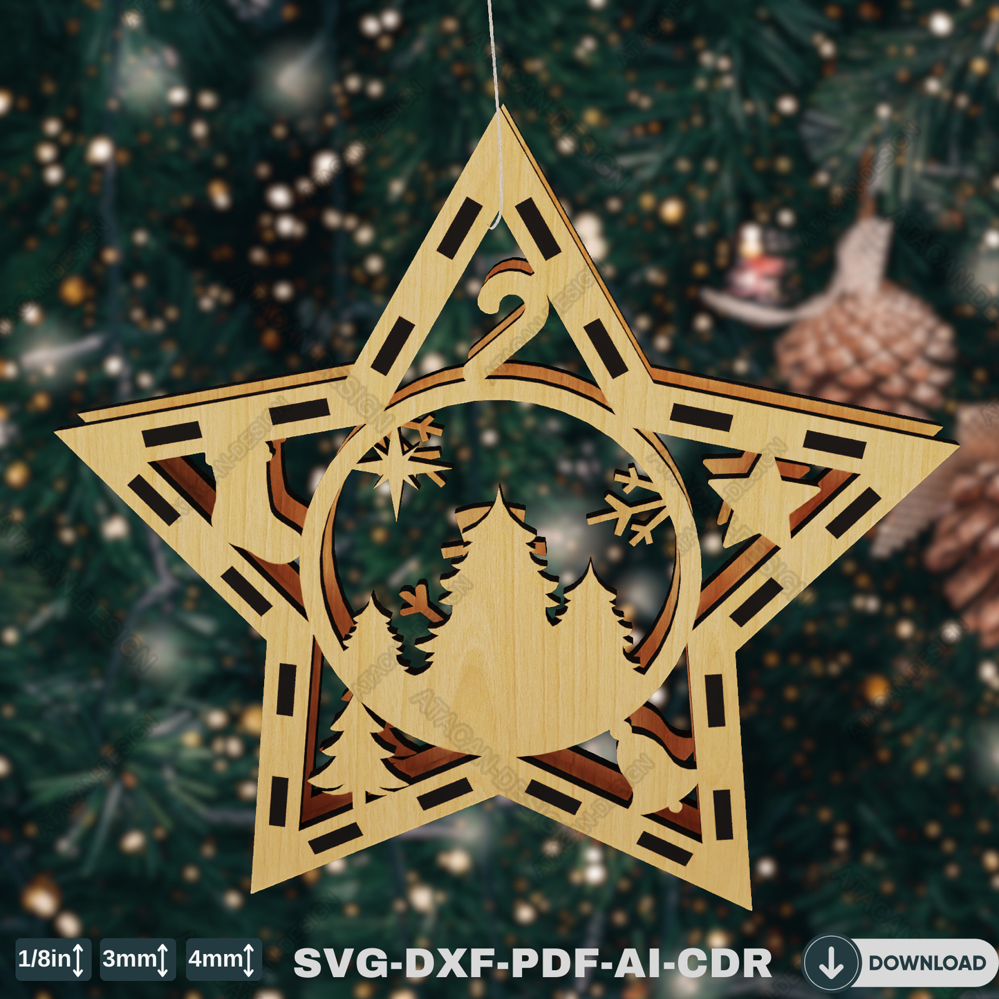 Charming Wooden Star Ornaments - Laser Cut Christmas Tree Decorations with Seasonal Characters 772